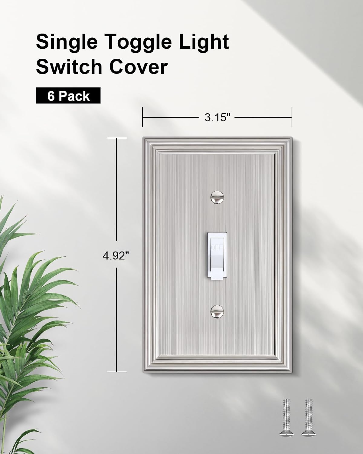6-Pack Zinc Alloy Single Toggle Light Switch Cover Plate, Solid Wall Plate | Decorative Switch Plate Covers, Durable 1