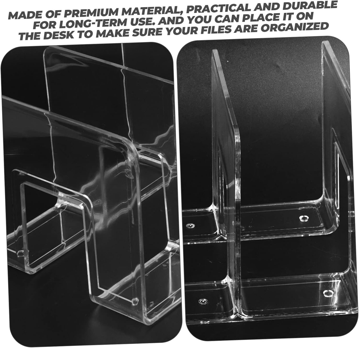 4 Bookends Storage File Boxes Non- Skid Bookend Document Rack Folders for Filing Cabinet / Clear