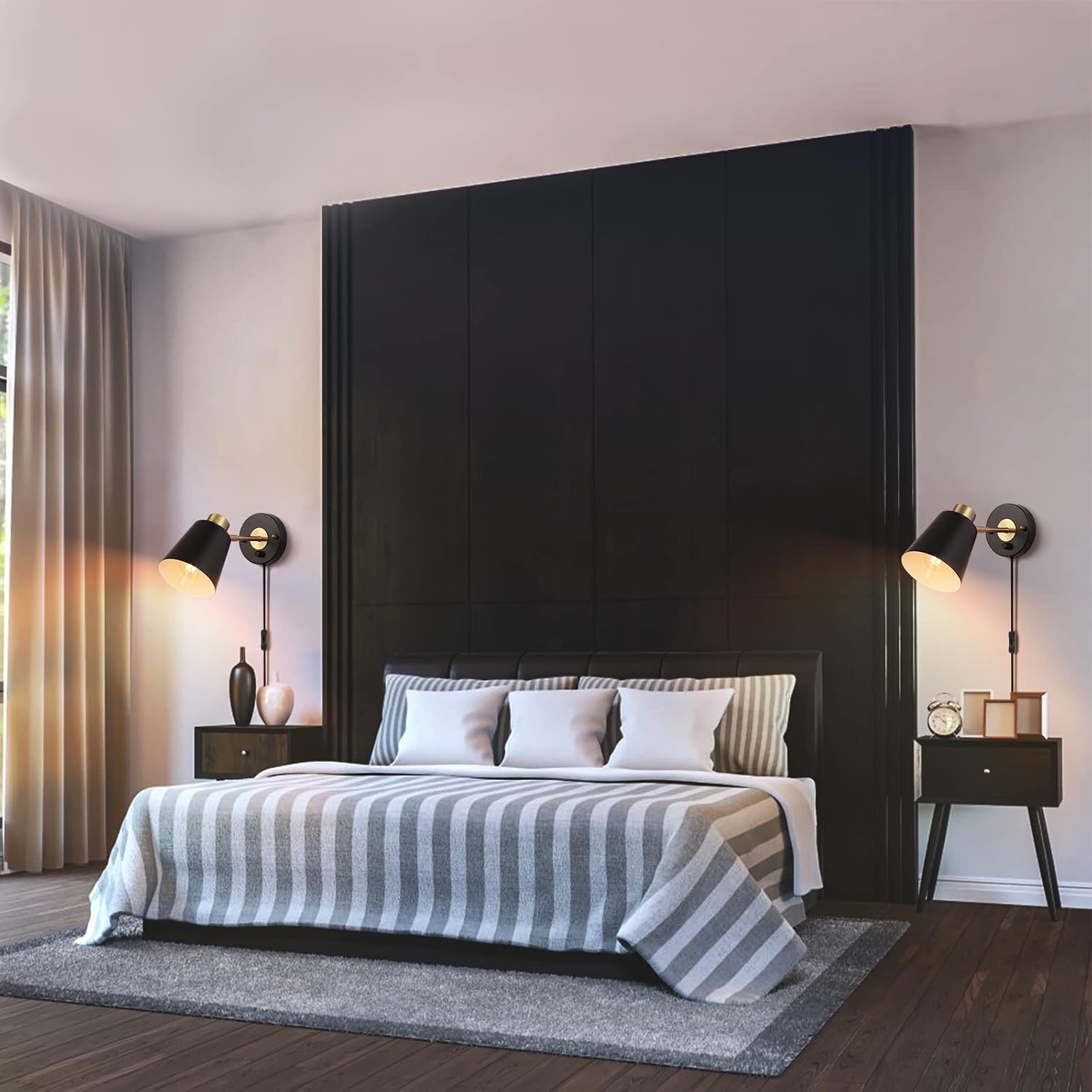 VATONI Plug in Wall Sconce, Dimmable Wall Sconce Adjustable Wall Lights with Plug in Cord and Dimmer On/Off Rotary