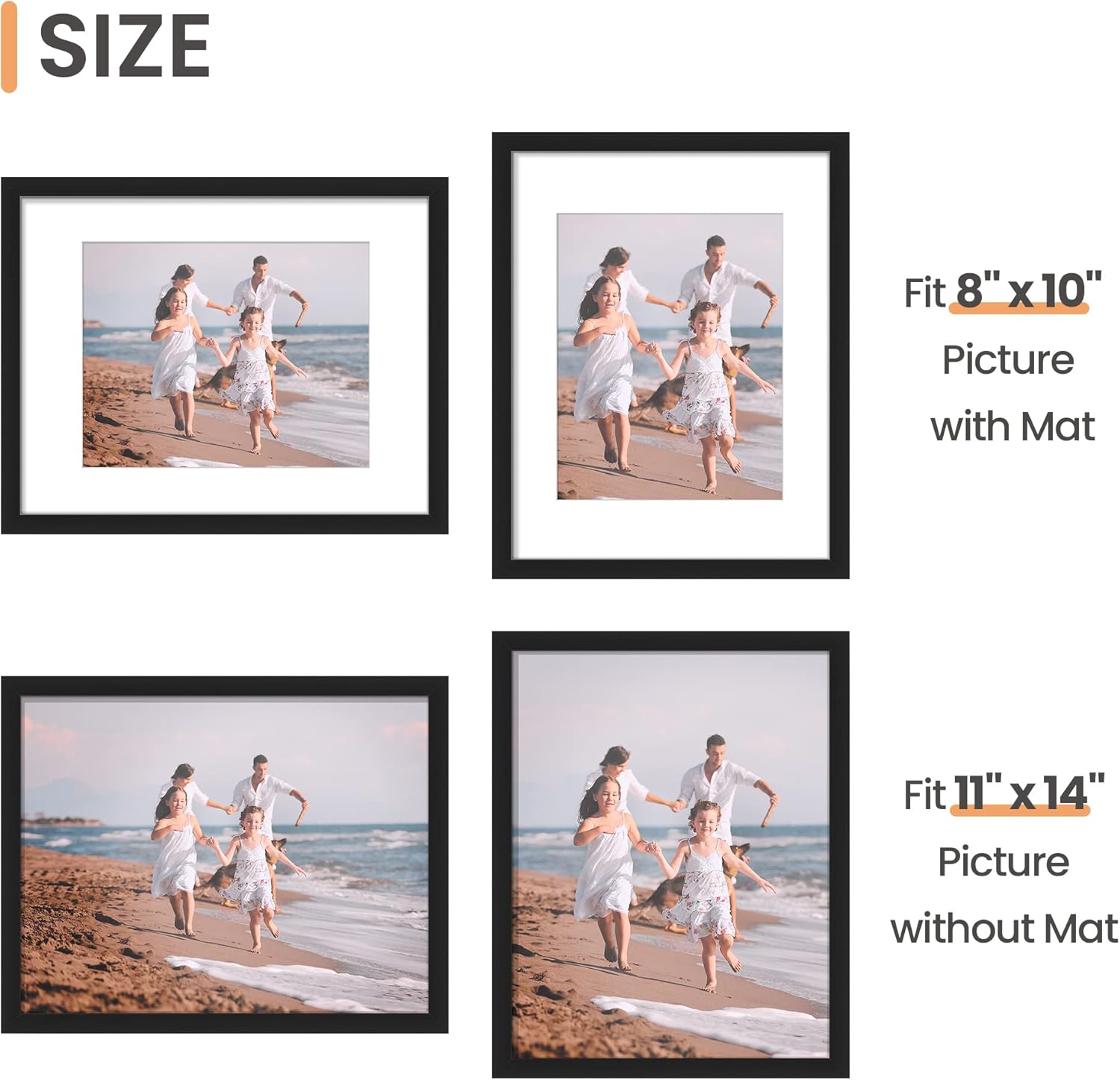 Picture Frame / Made of High Definition Glass / Black / 11 x 14 / Set of 3
