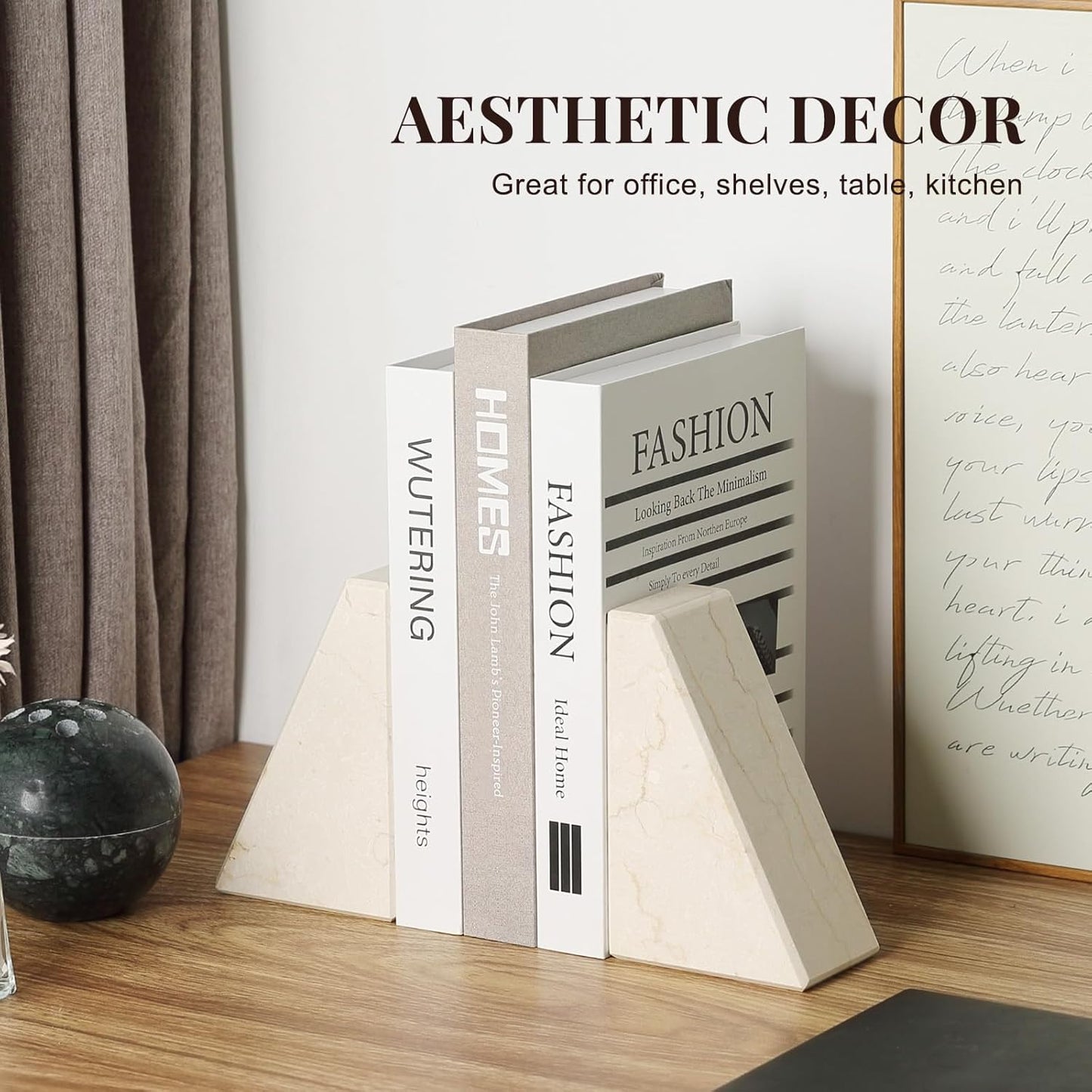 Marble Bookends / Large Bookends for Heavy Books / Trapezoid-beige