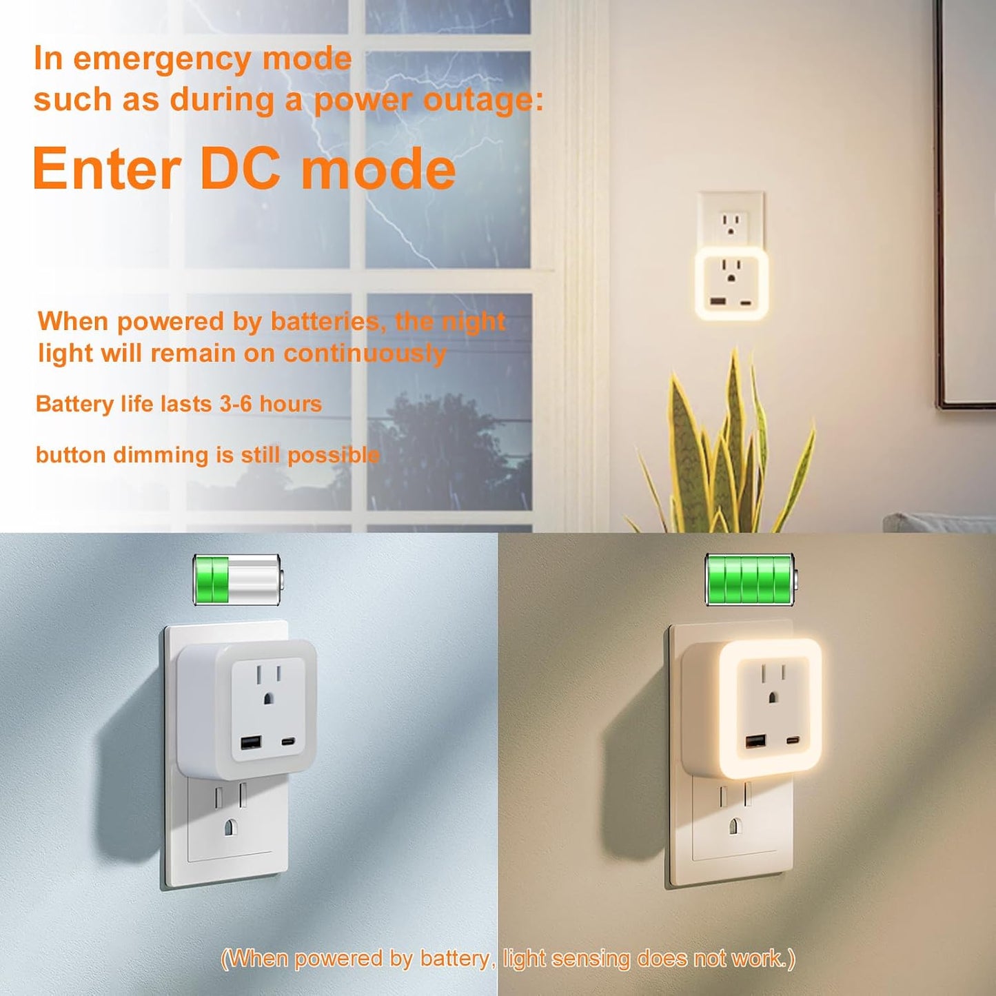Night Lights Plug Into Wall 2 Pack Rechargeable Battery Backup Light | Dusk to Dawn Sensor Night Light with Outlet