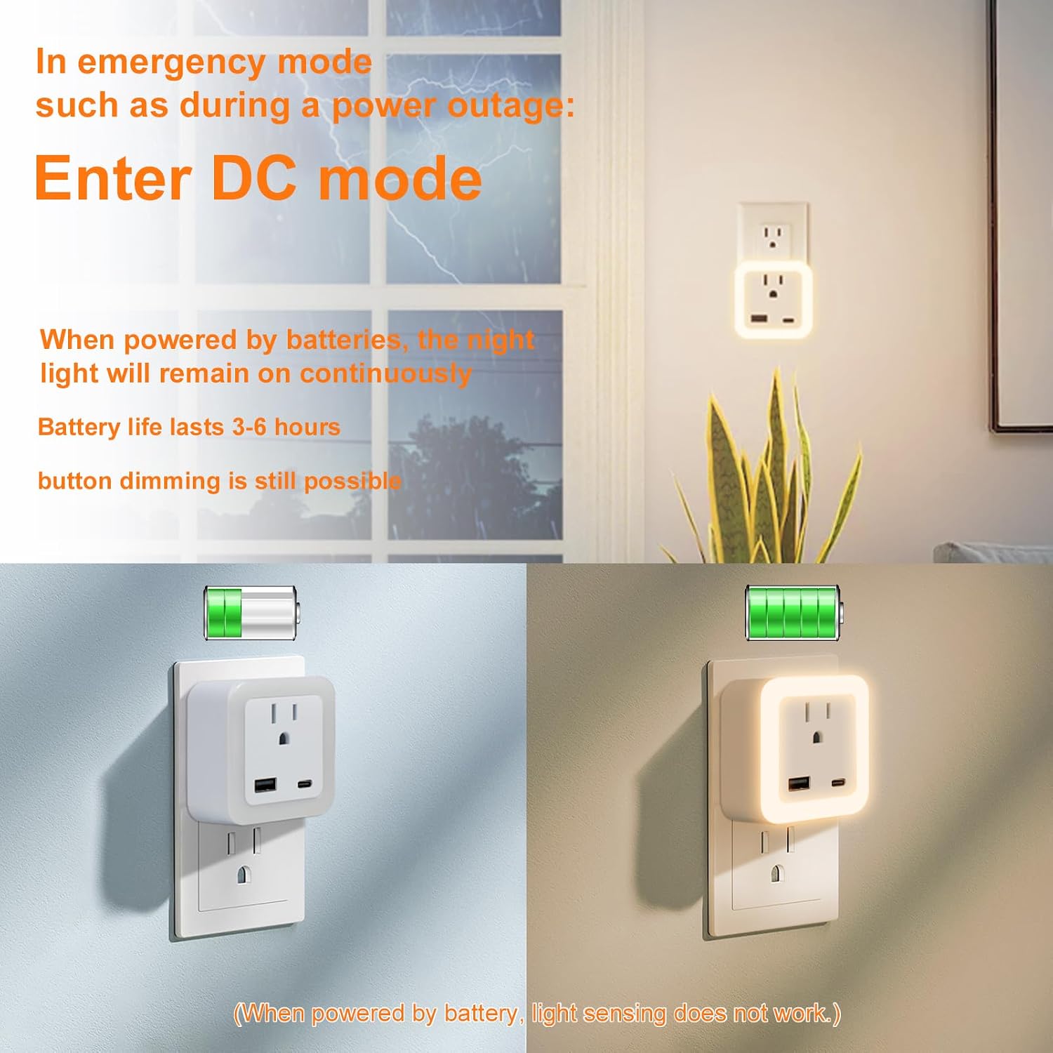 Night Lights Plug Into Wall 2 Pack Rechargeable Battery Backup Light | Dusk to Dawn Sensor Night Light with Outlet