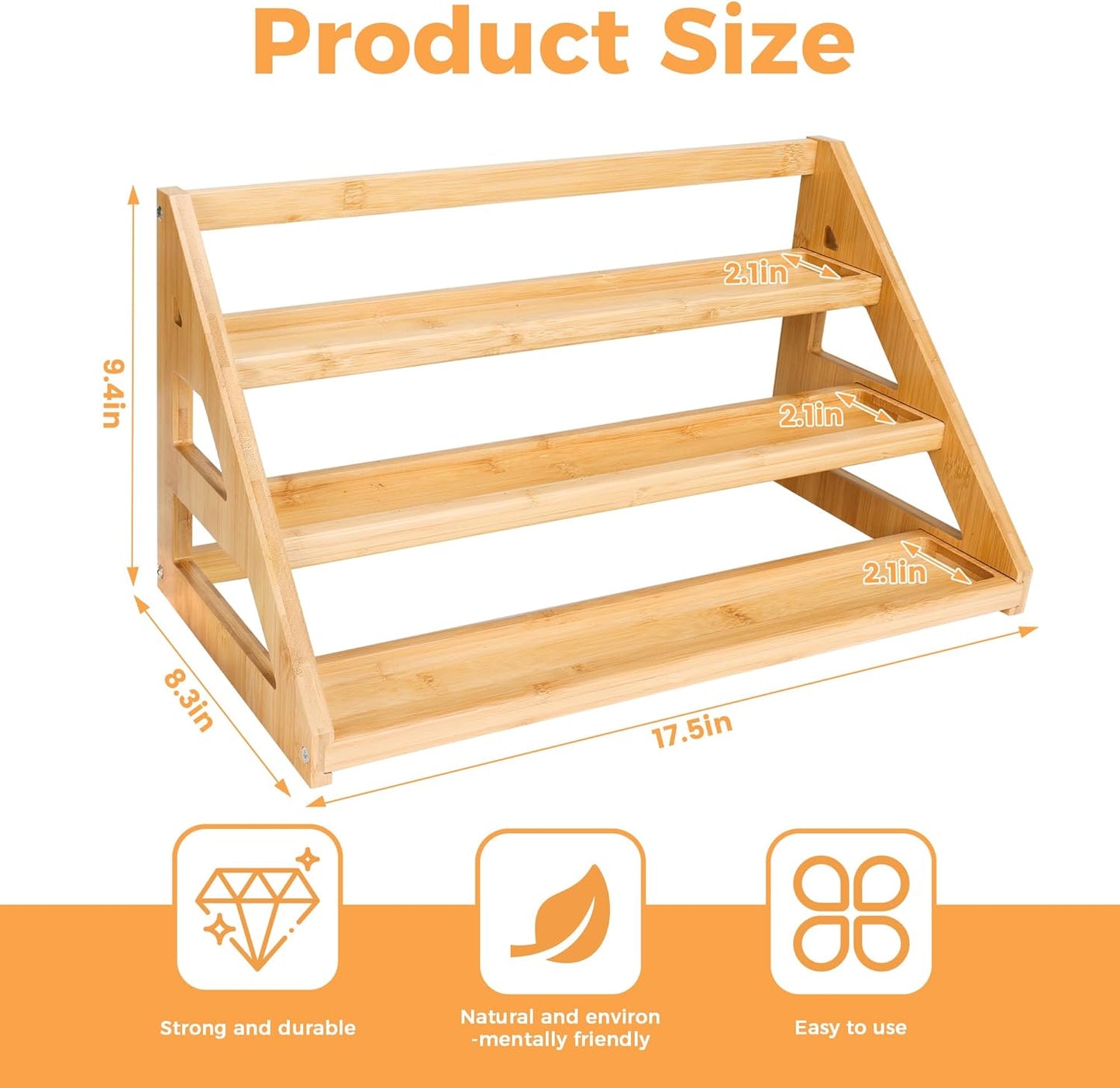 Spice Rack, Spice Organizer -3 Tier Bamboo Spice Racks, Solution for Spice Storage in Kitchens, Countertops，Storage
