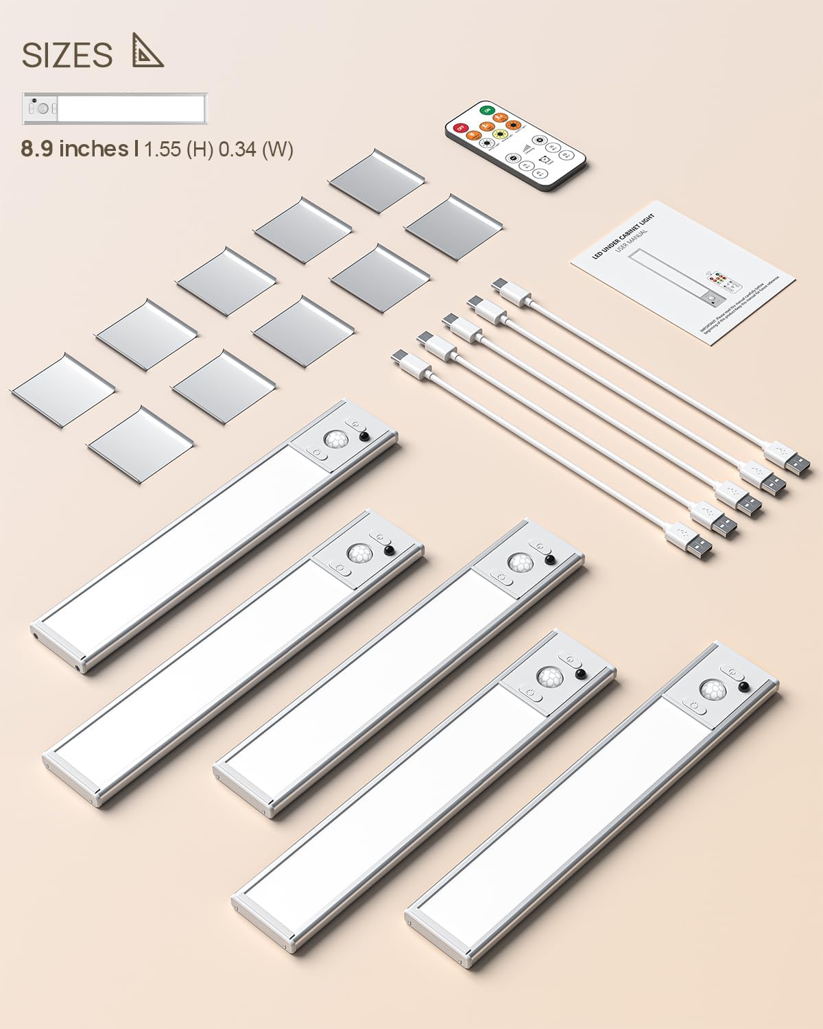 Under Cabinet Lights Wireless, Motion Sensor Light Indoor, Stick On Magnetic Closet Lights with Remote, 3 Color Temps &