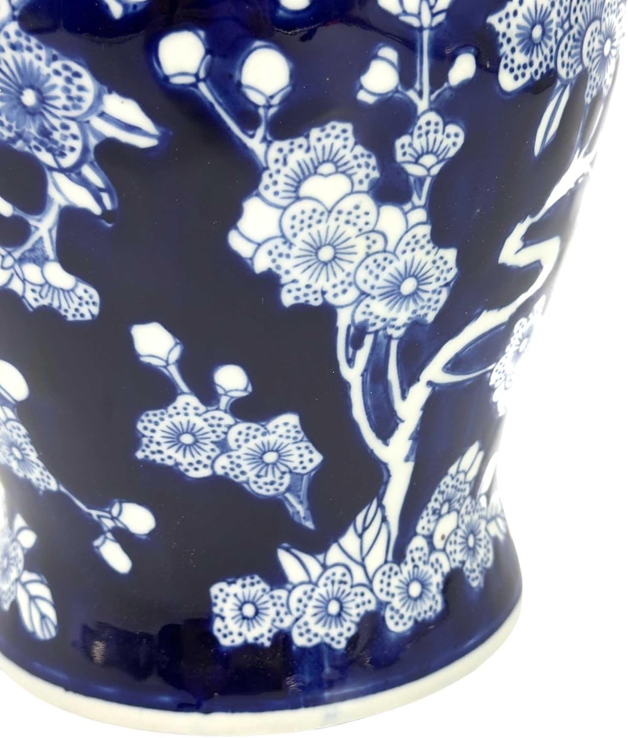14" Dark Blue & White Cherry Blossom Floral Ceramic Porcelain / 14" Dark Blue & White Ginger Jar