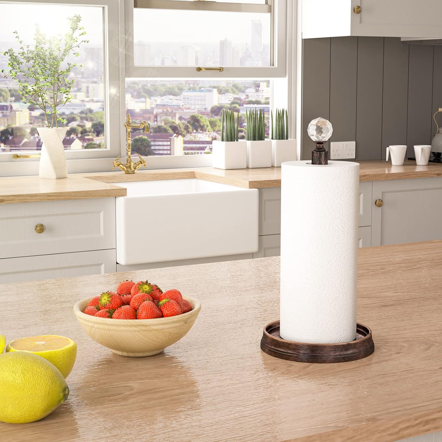 Kasunto Paper Towel Holder (with Crystal Ball) Steel Paper Towel Holder countertop，Paper Towel Holder Stand for Kitchen