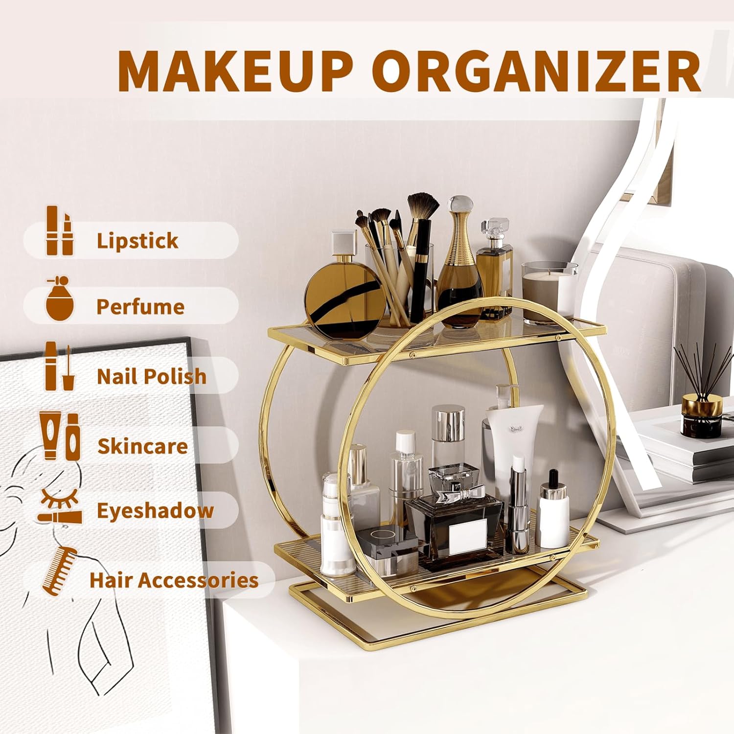 Makeup Organizer for Vanity / Gold