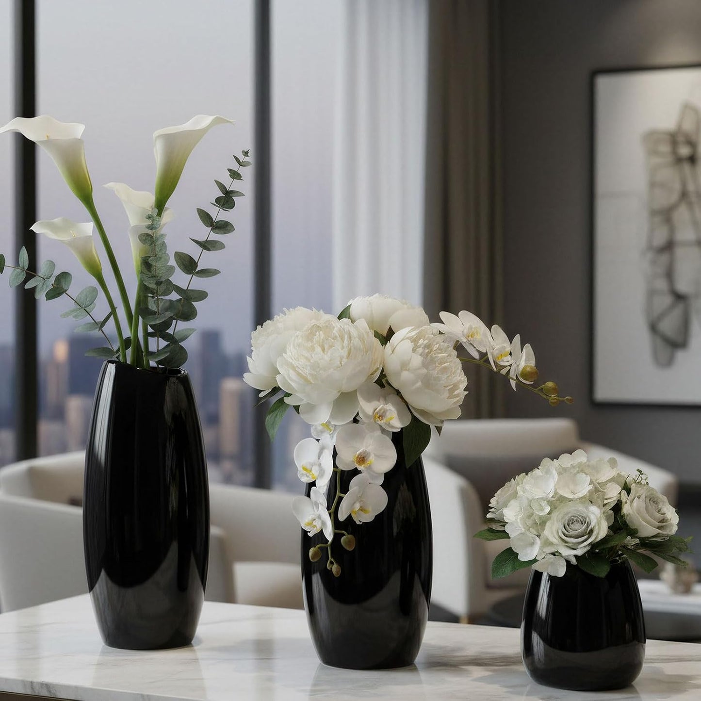 Ceramic Vase Flower Vase / Black / Set of 3