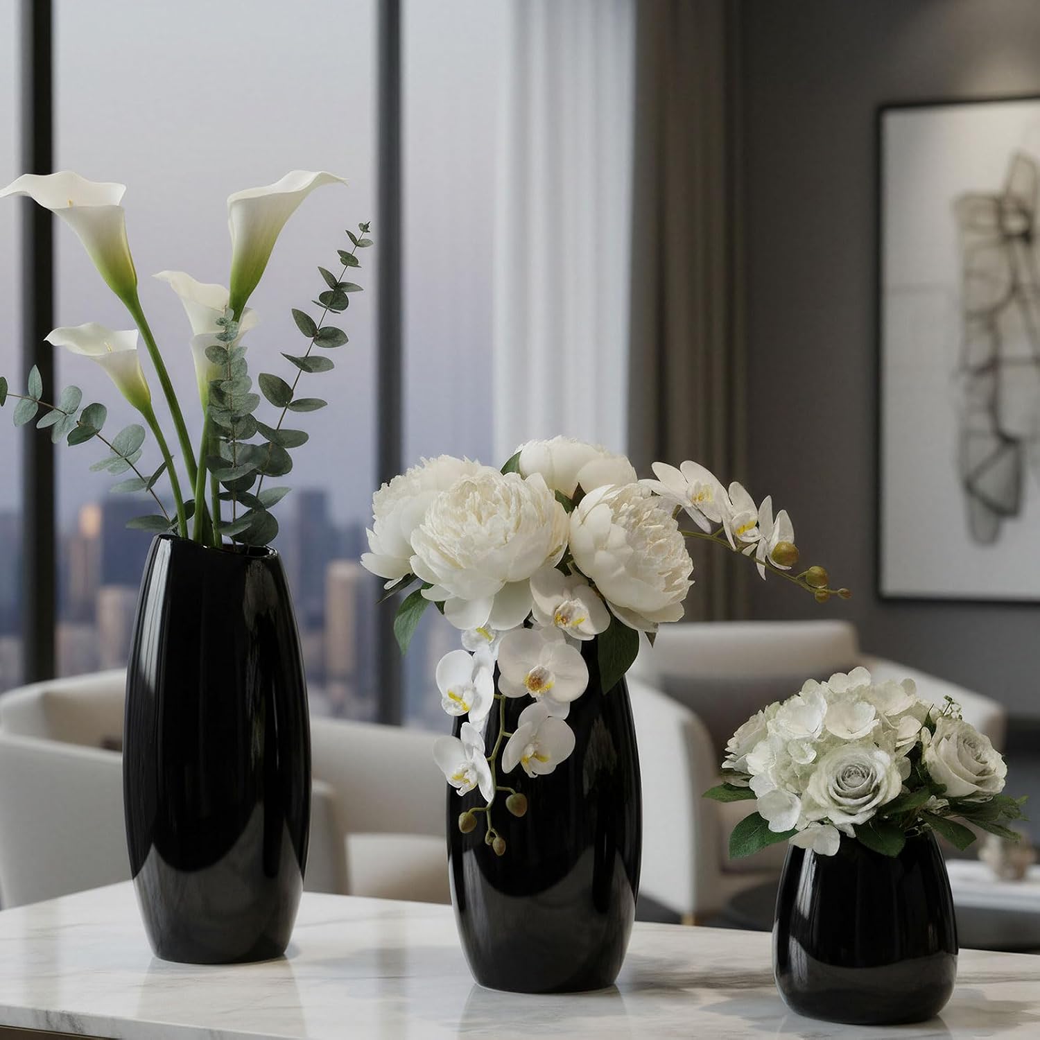 Ceramic Vase Flower Vase / Black / Set of 3