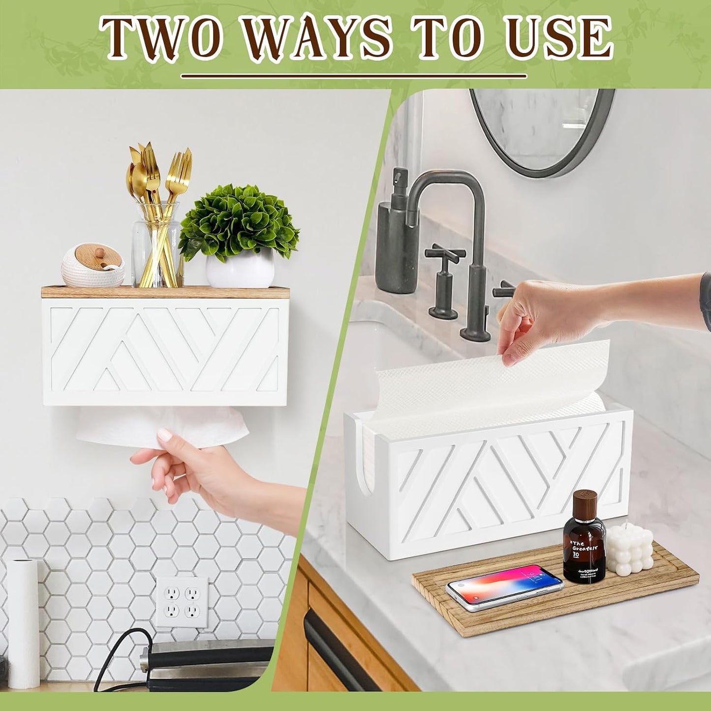 Paper Towel Dispenser Wall Mount, Paper Towel Holder Wall Mounted with Lid, Solid Wood Commercial C-Fold, Z-Fold