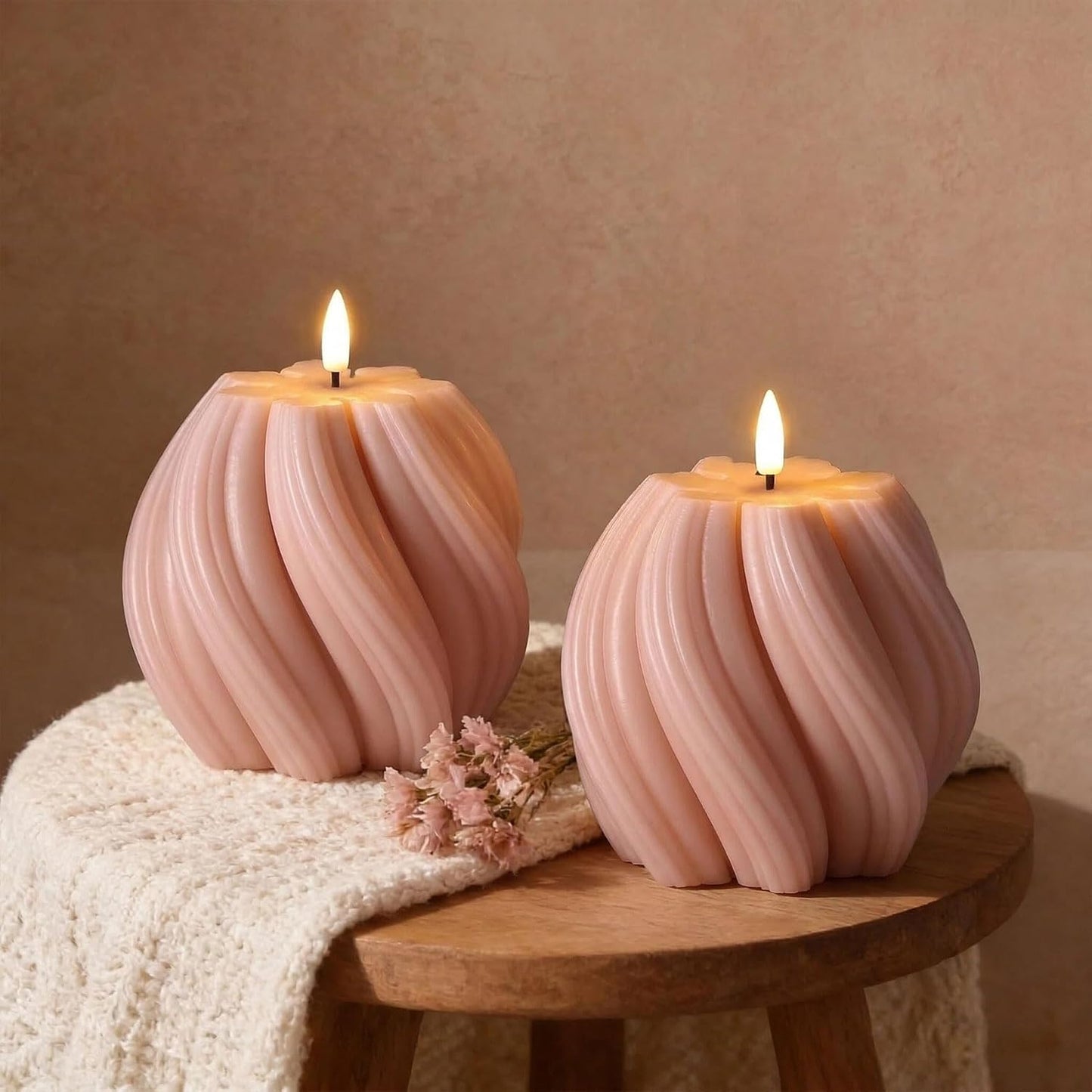 Swirl Flameless Candles / Dusty Pink / Set of 2