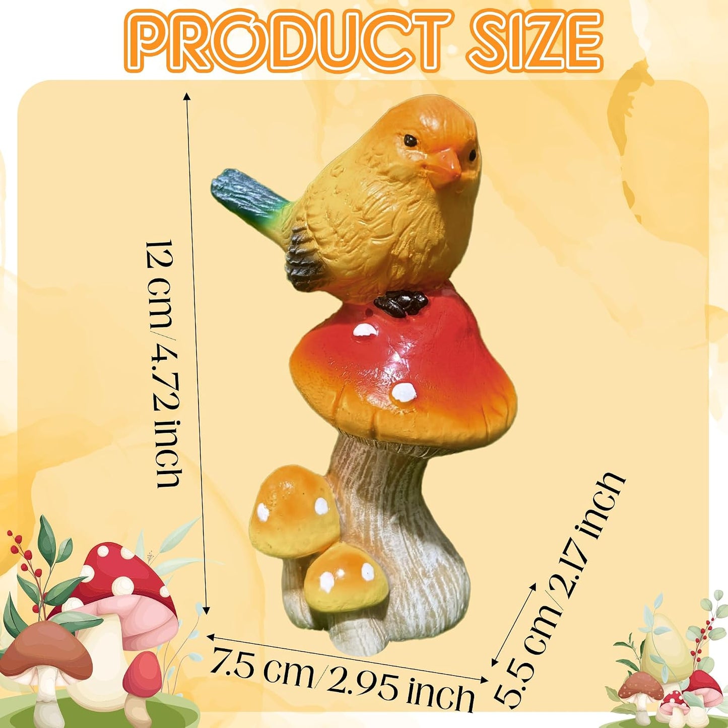 Birds Mushroom Resin Statue / Bird / Yellow