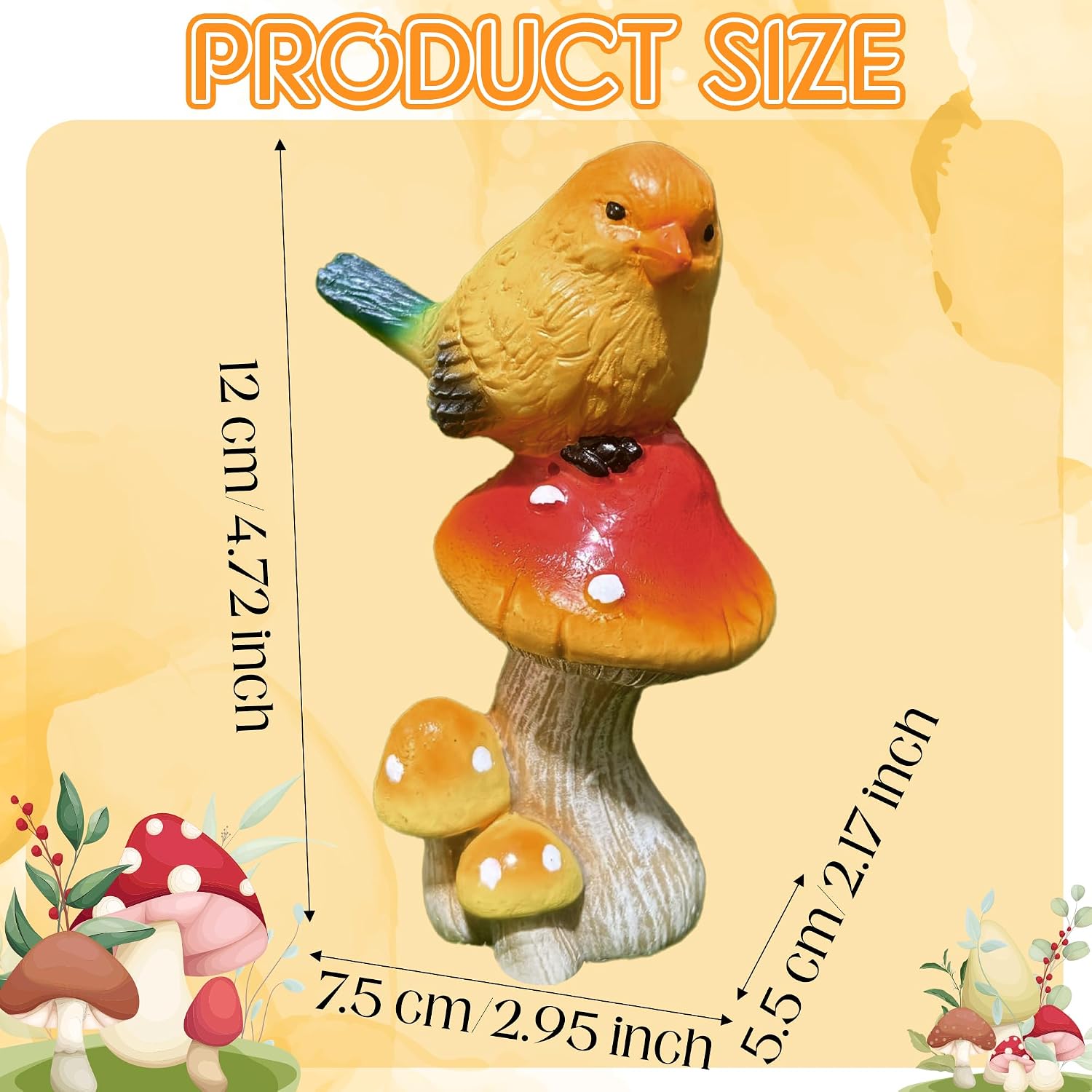 Birds Mushroom Resin Statue / Bird / Yellow