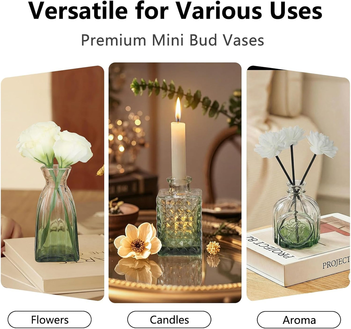 Glass Bud Vases Mini Flower Vase Small Vintage Vases for Centerpiece Table Wedding / Gradient Green