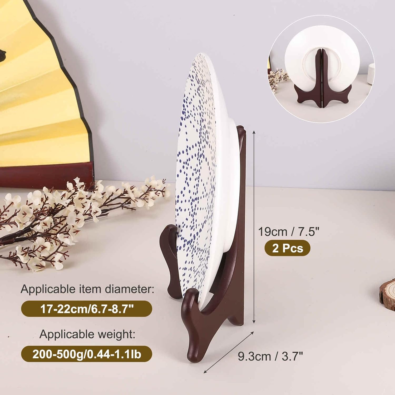 Wooden Easel Plate Holder / Burgundy / Set of 10