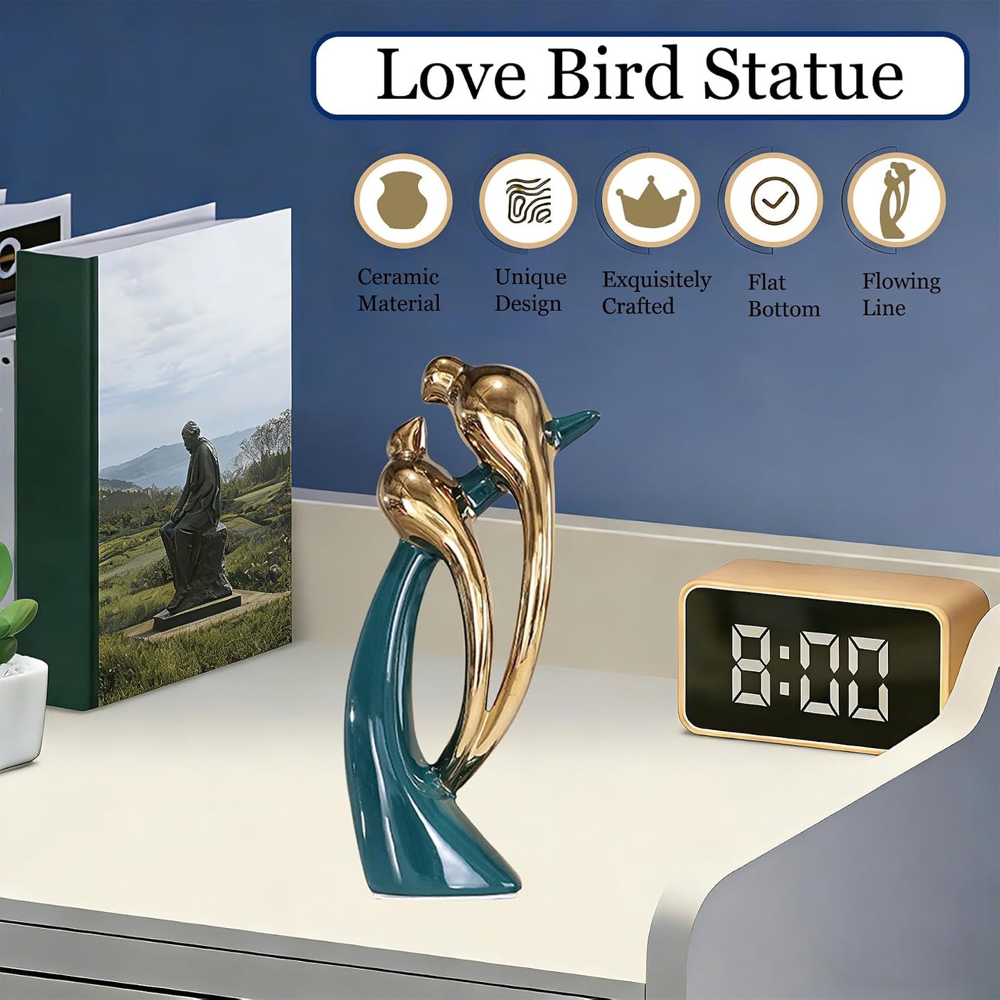 Modern Abstract Art Ceramic Statue Birds Statues Ceramic Birds Figurines Home / Lovebirds / Gold