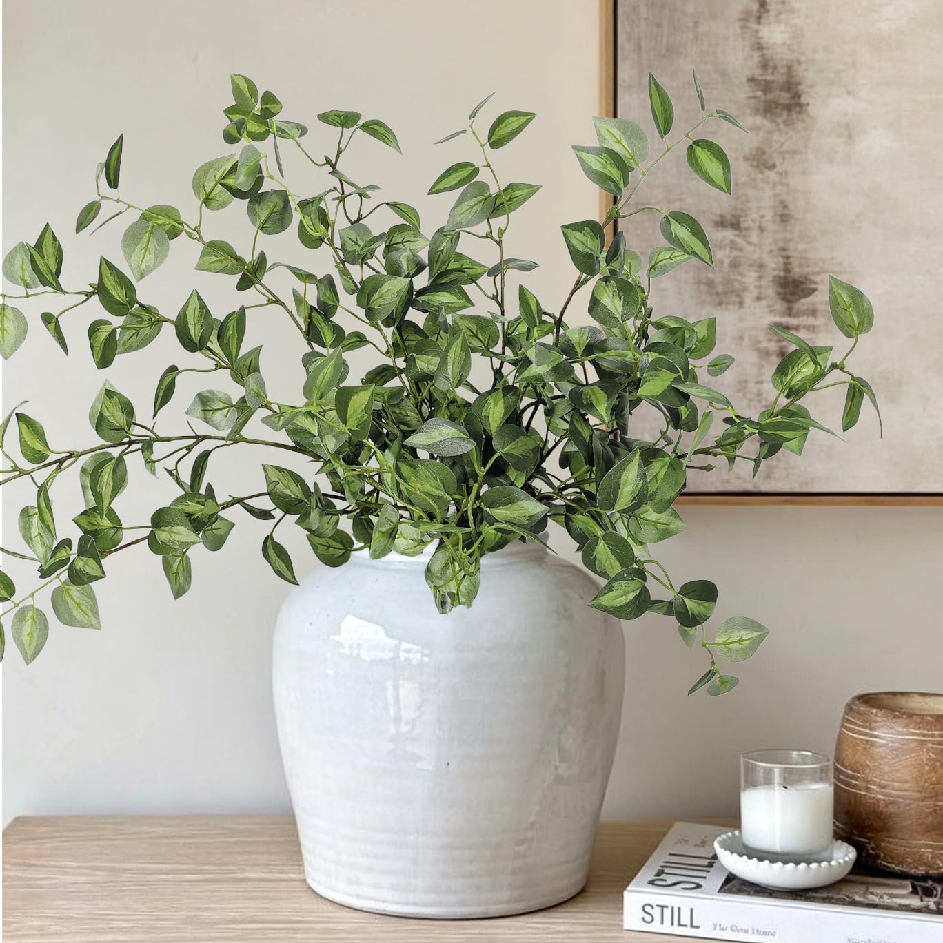 Long Artificial Stems Faux Greenery Stems for vase Faux Leaves Fake / Green / 32.7 Inch / Set of 6