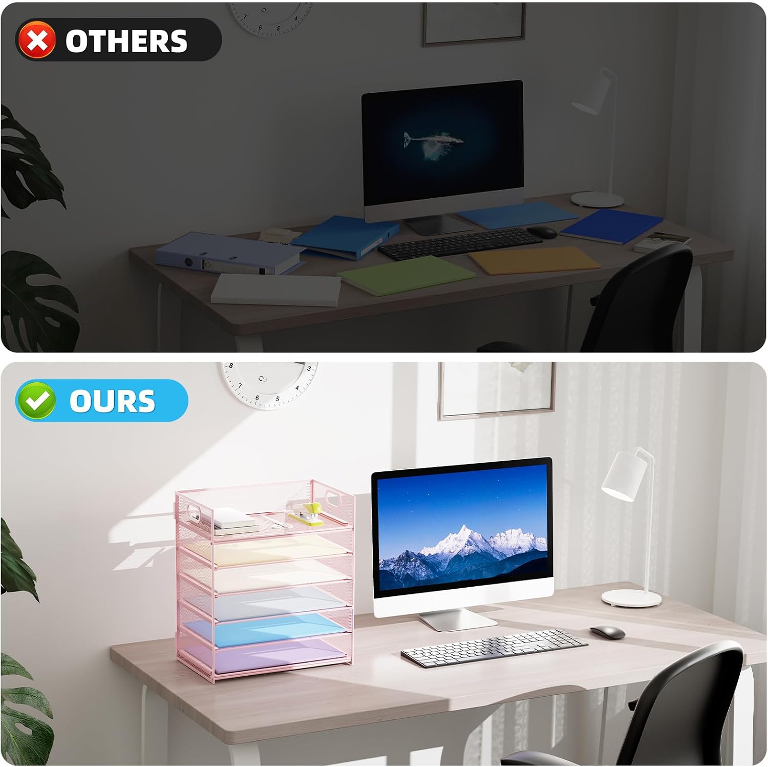Marbrasse 2 Pack Desk Organizer with Handle, 6 Tier Paper Letter Tray, Mesh Desk File Organizer for Office, School and