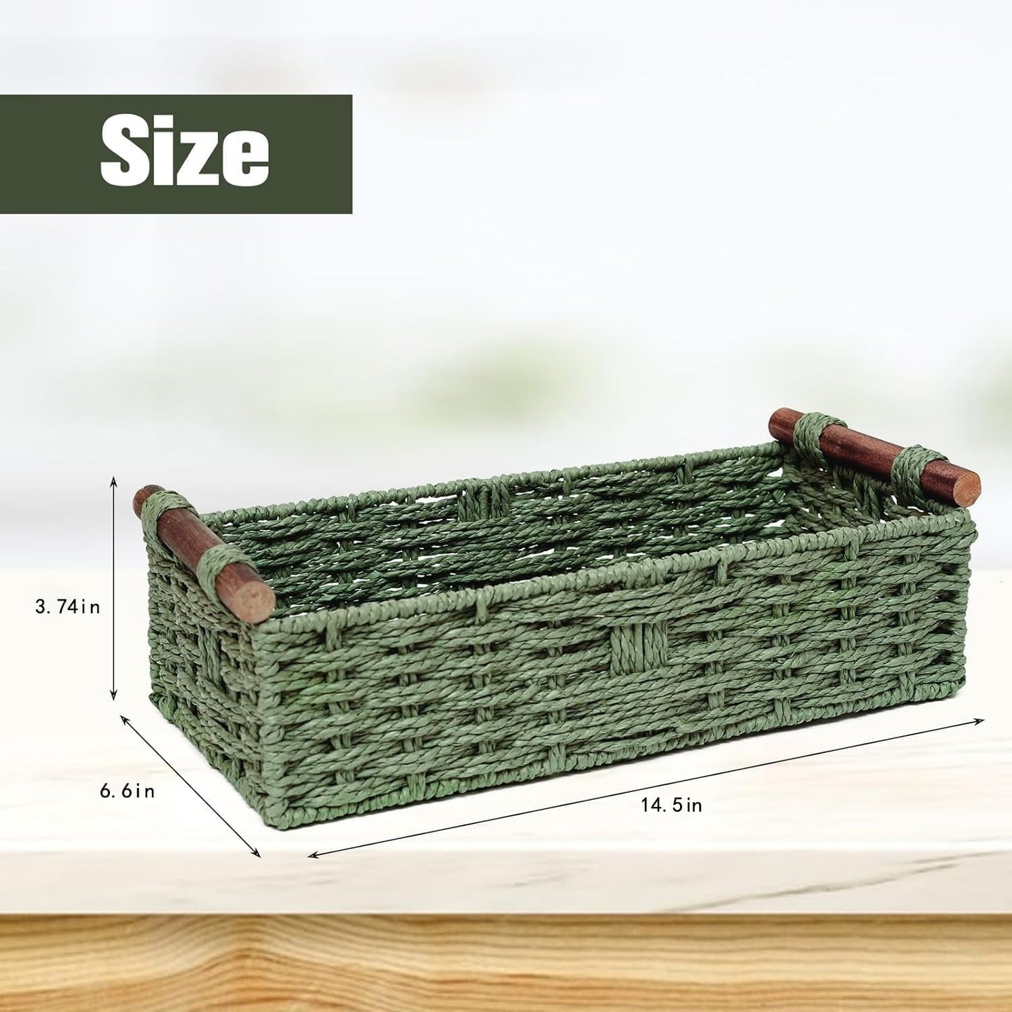 Round Paper Rope Storage Basket Wicker Baskets for Organizing / Green