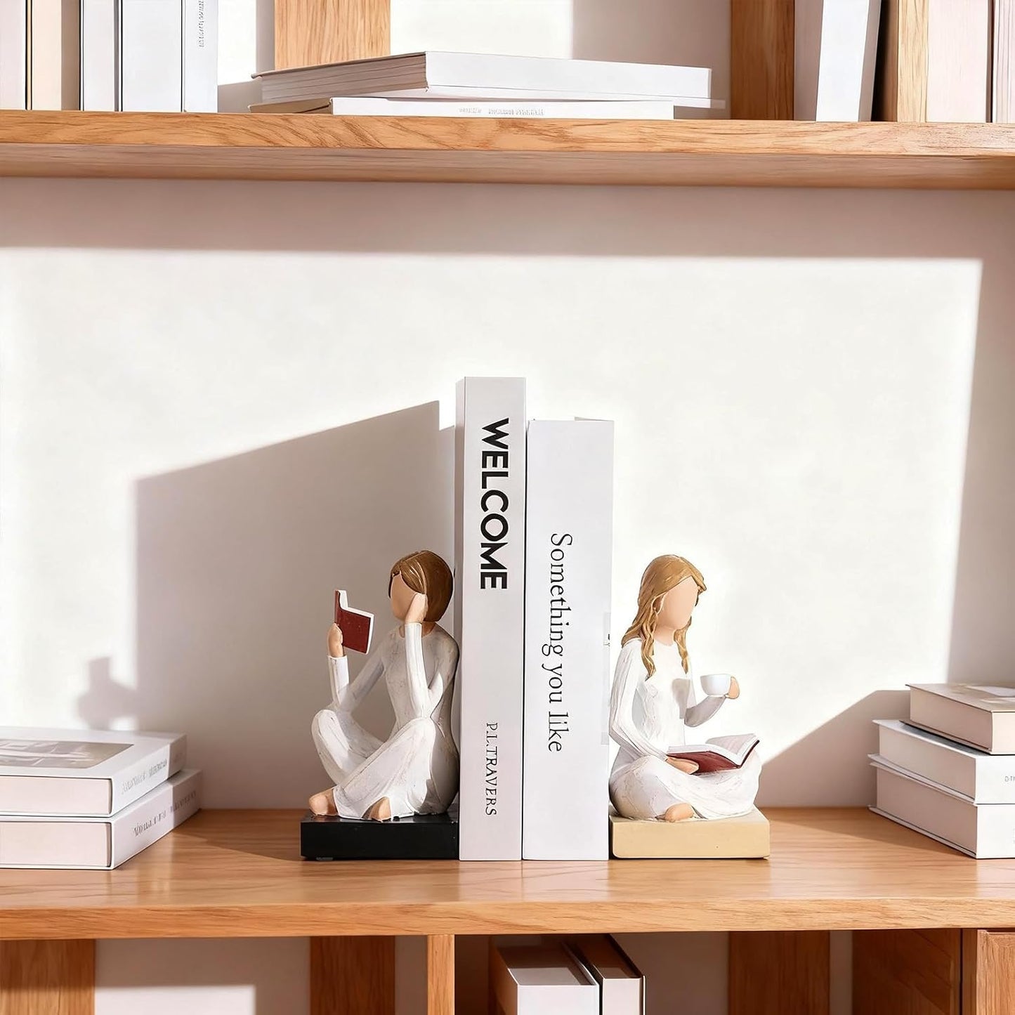 Reading Girl Bookends for Women / Beige / Set of 2