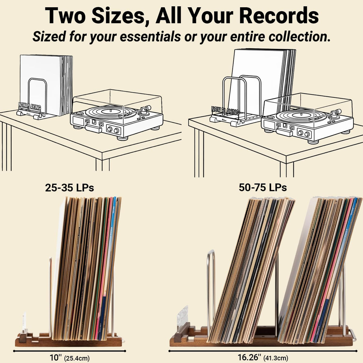 Onmiwod Vinyl Record Holder for 35 LPs, Light Up Now Playing Vinyl Record Stand, Wooden Album Storage Organizer, Album