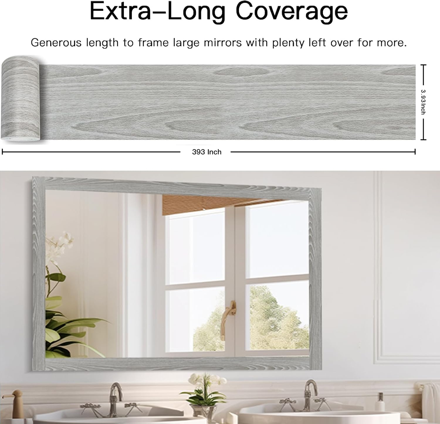 Self Adhesive Waterproof Wallpaper Mirror Frame Tape / Grey Wooden / 3.9 x 393
