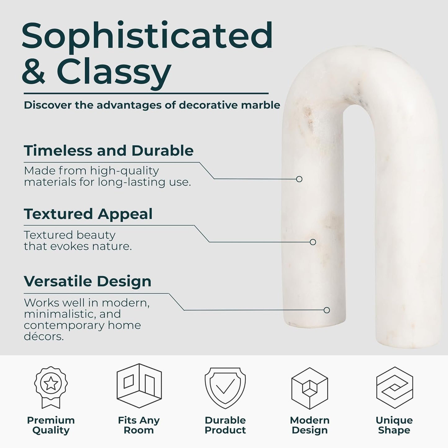 Marble Rounded Horseshoe / 8.0" H / White