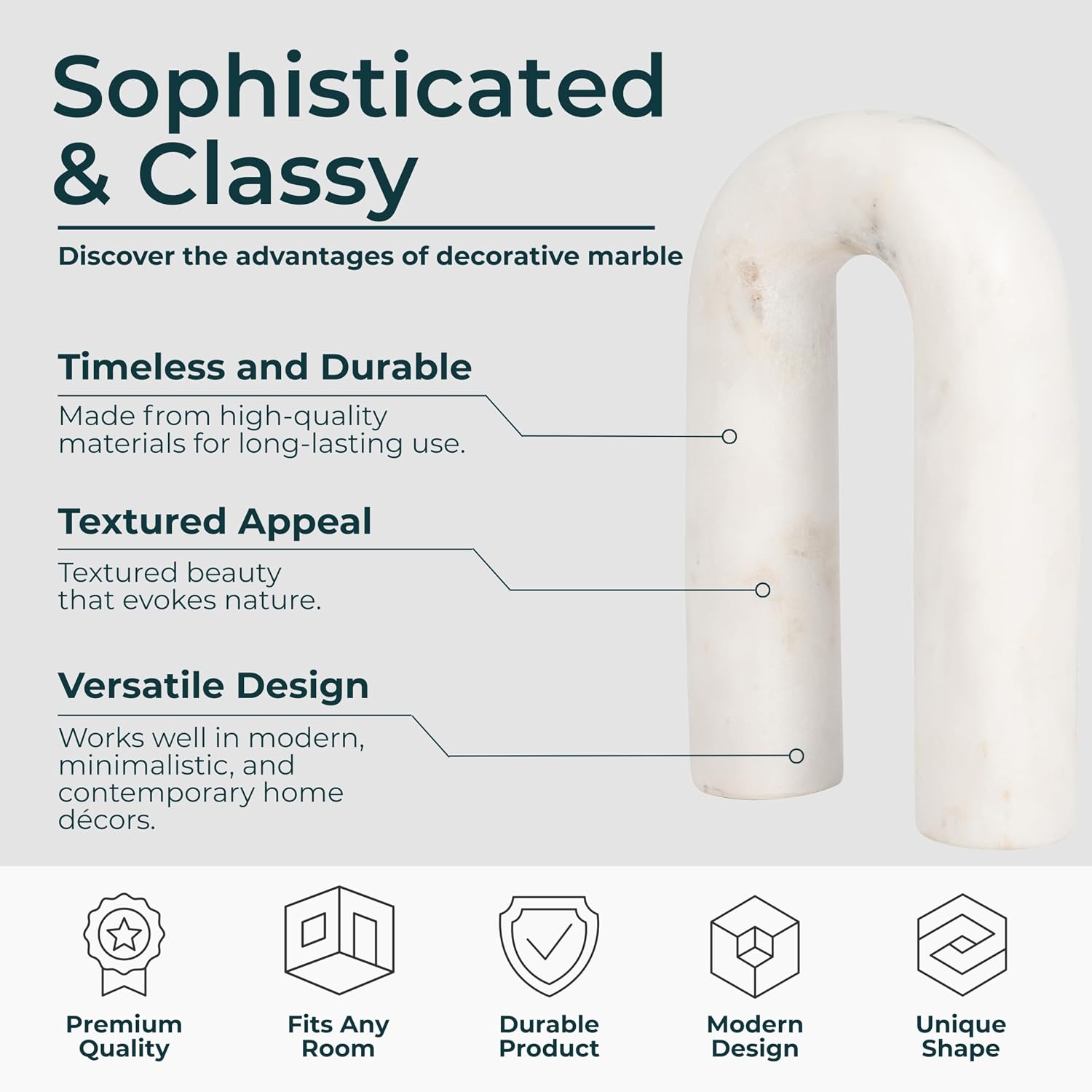 Marble Rounded Horseshoe / 8.0" H / White