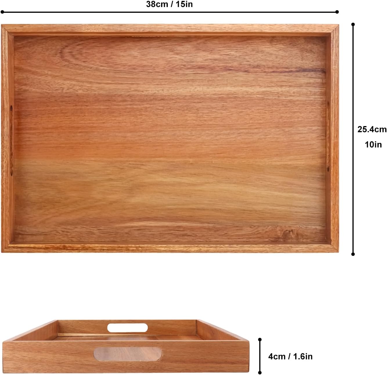 Acacia Wood Serving Tray / 15 x 10 / Set of 3