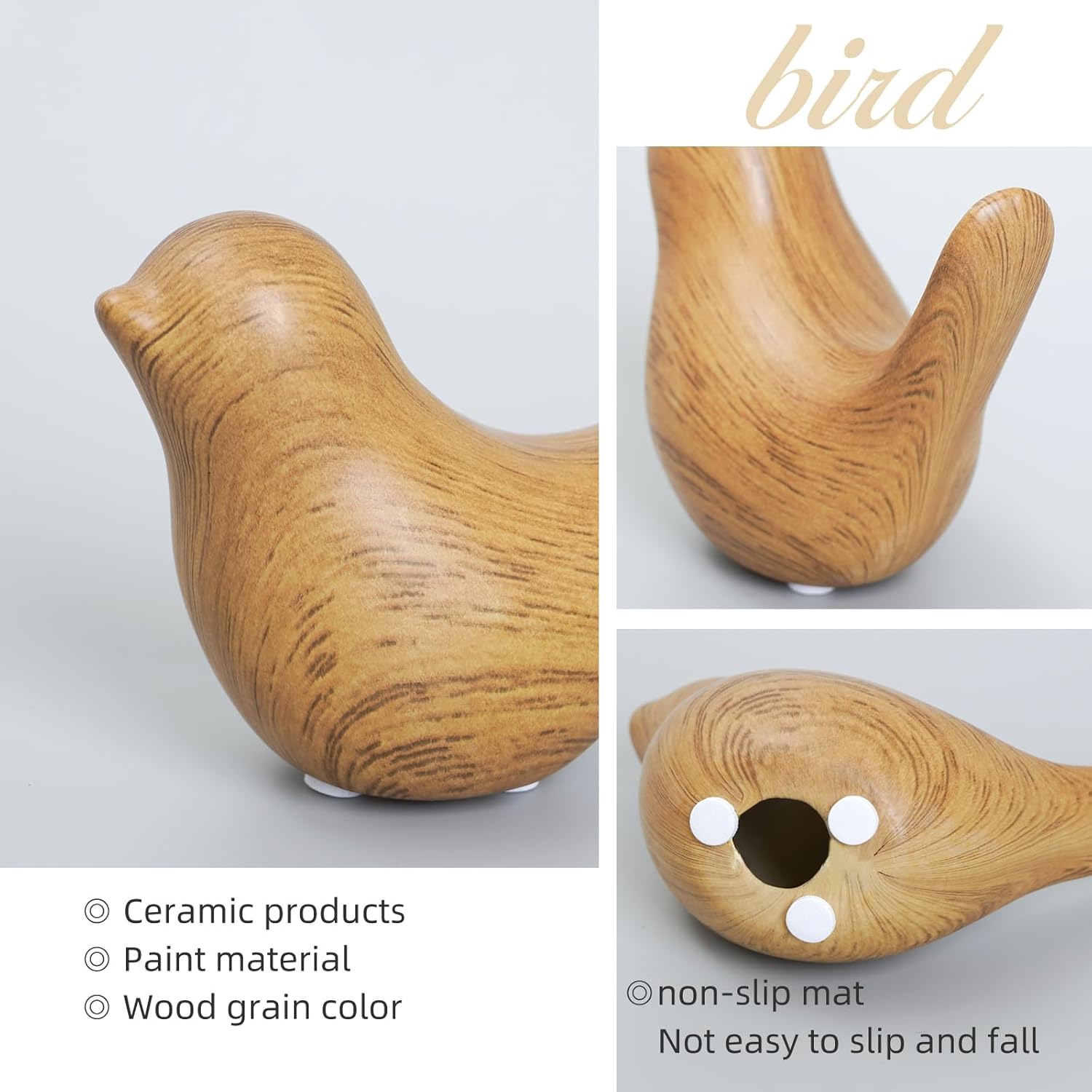Wood Look Ceramic Birds Statues Home Decor Modern Style Decorative Ornaments / Wood-look / Set of 2
