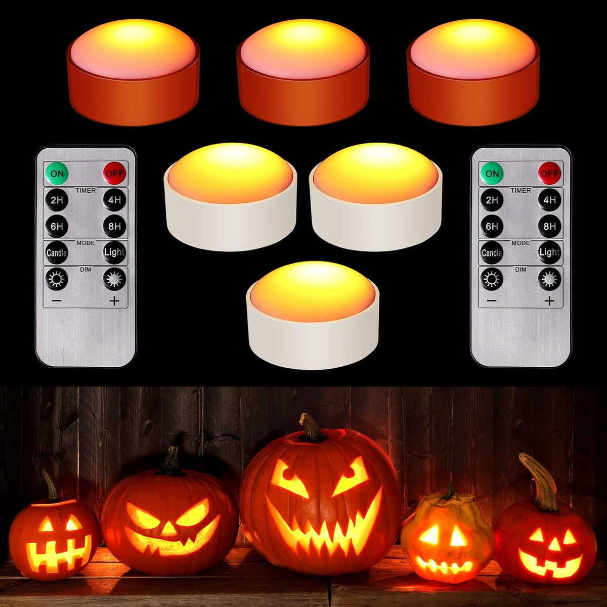 Riakrum 6 Pack Halloween Pumpkin LED Lights, Orange, White