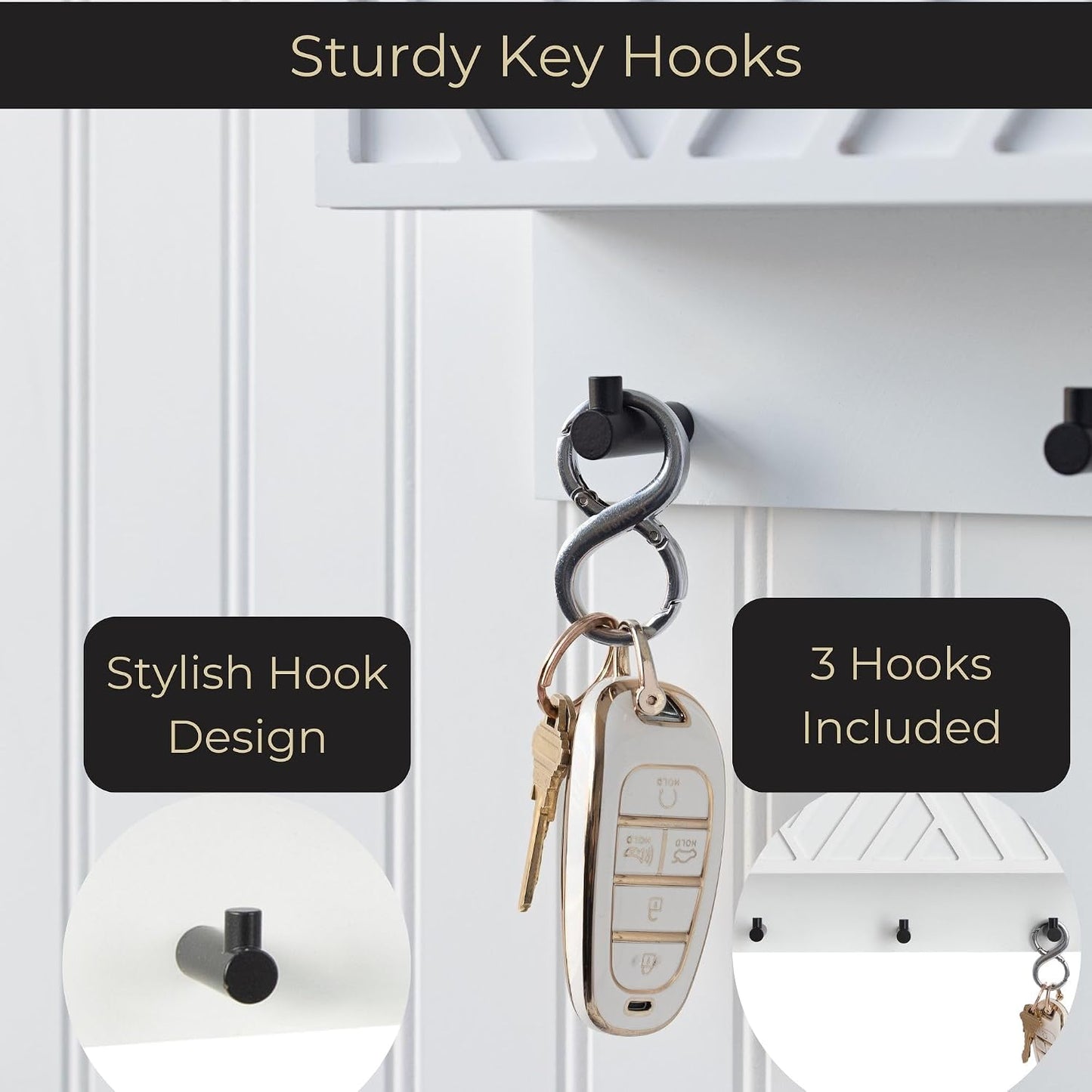 Mail Organizer / Wall Mount Key Holder / White