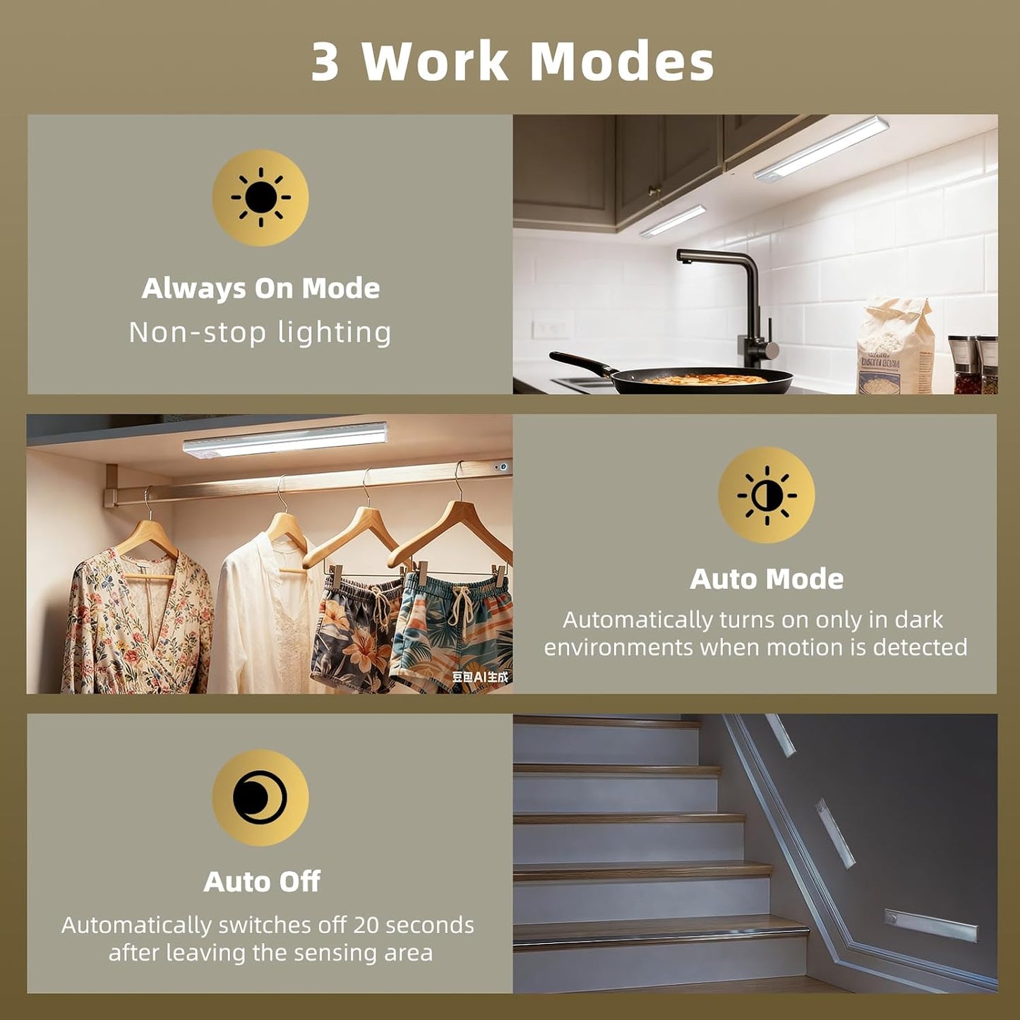 16inch Under Cabinet Lighting, 4 Pack Rechargeable Motion Sensor Light Indoor, Wireless Dimmable Magnetic Closet