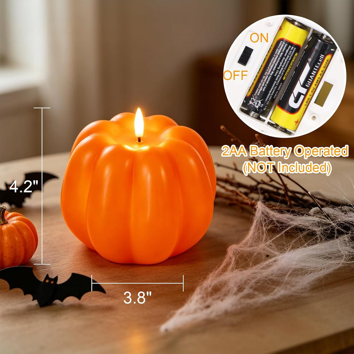 Wondise Orange Fall Decorations Real Wax Pumpkin Candles with Remote Timer | Battery Operated Fall Candles Fall Decor