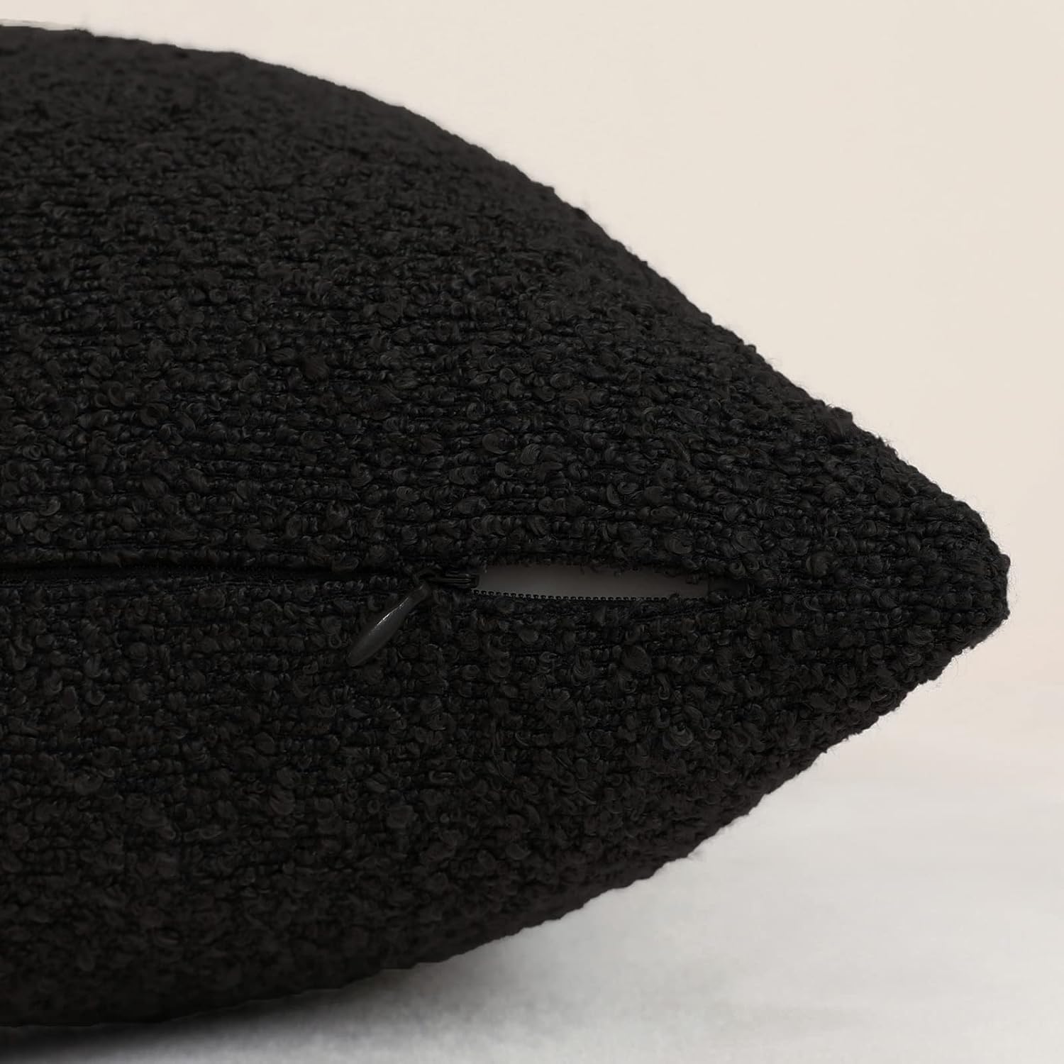 Decorative Square Thick Throw Pillow Covers Boucle Couch Cushion Cases / Black / 18 x 18 / Set of 2