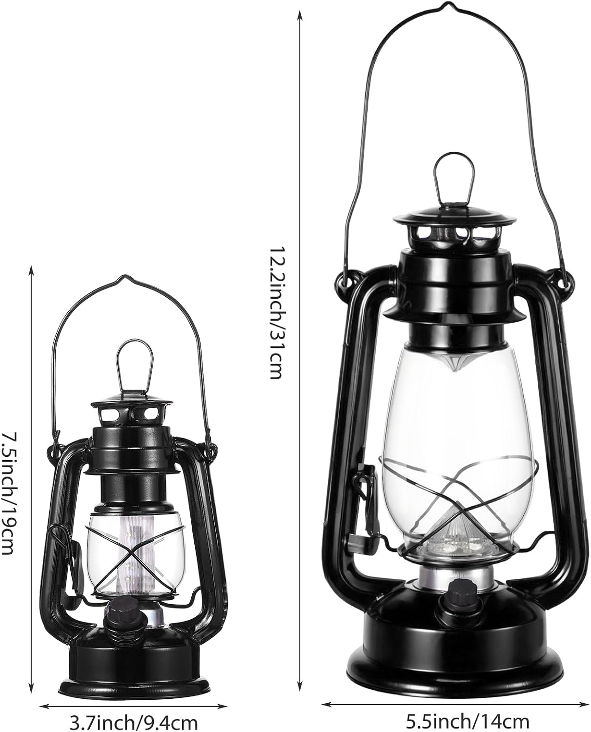 6 Pcs 12 Inch Vintage LED Hurricane Lantern Metal Black Outdoor Battery Operated Hanging Lantern with Warm LEDs and