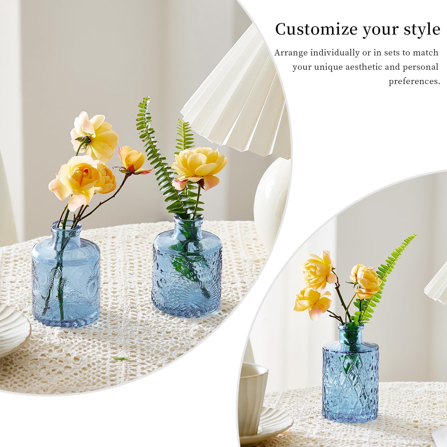 Crystal Vintage Vase Set / Blue / Set of 16