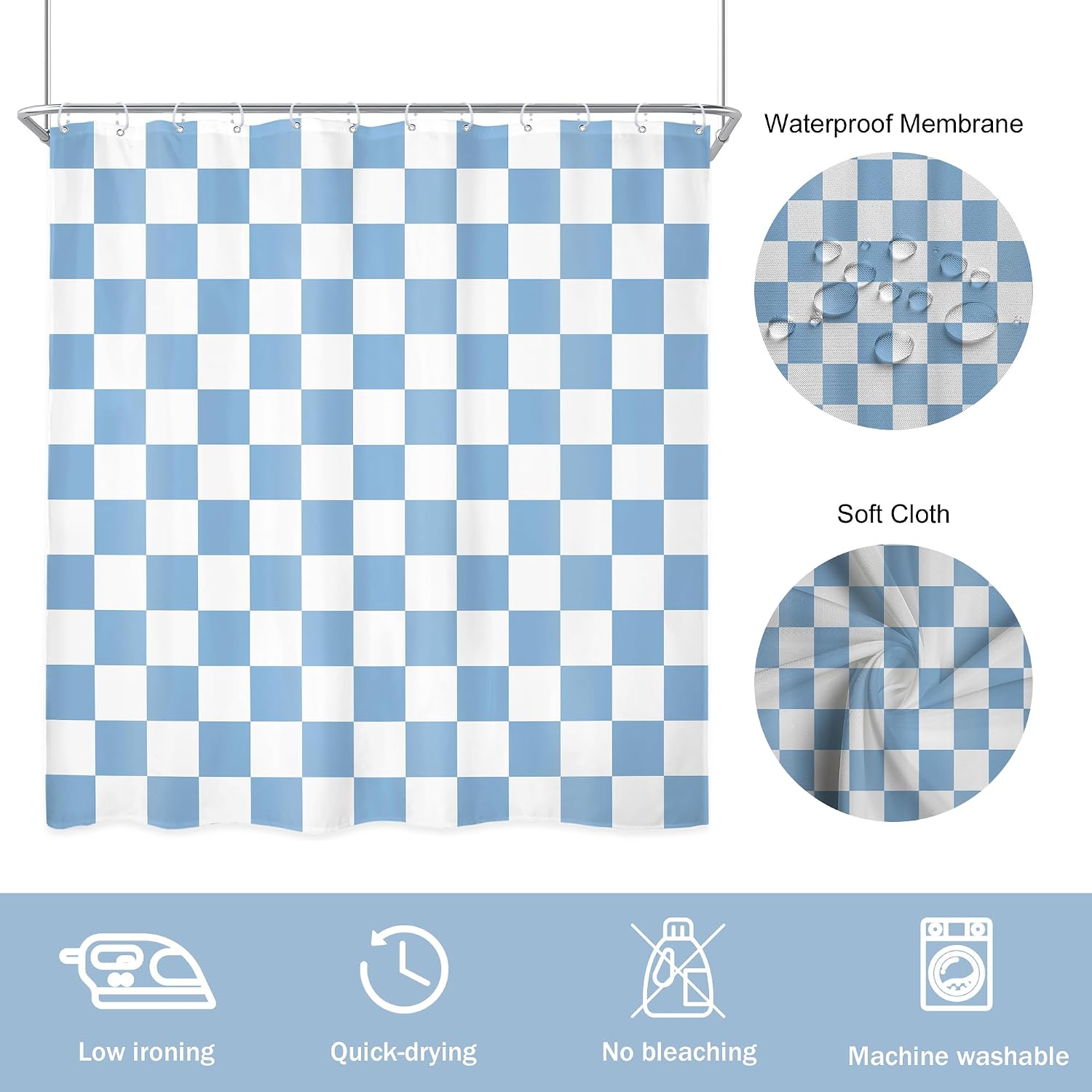 Blue White Checkered Shower Curtain L Vintage Abstract Y2K / 04 Blue White / 72"W x 72"L / 72 x 72
