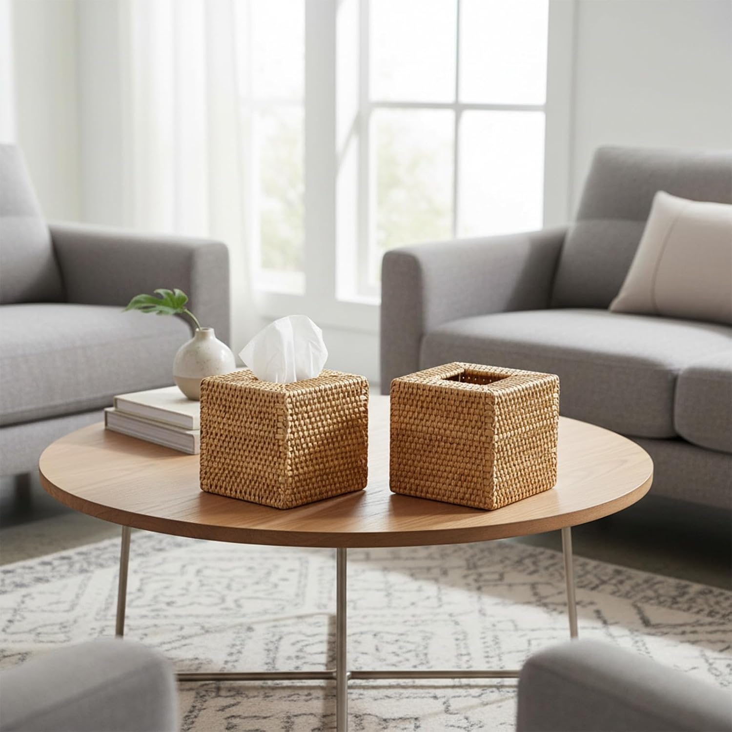 Square Rattan Tissue Box Cover / Natural / Set of 2