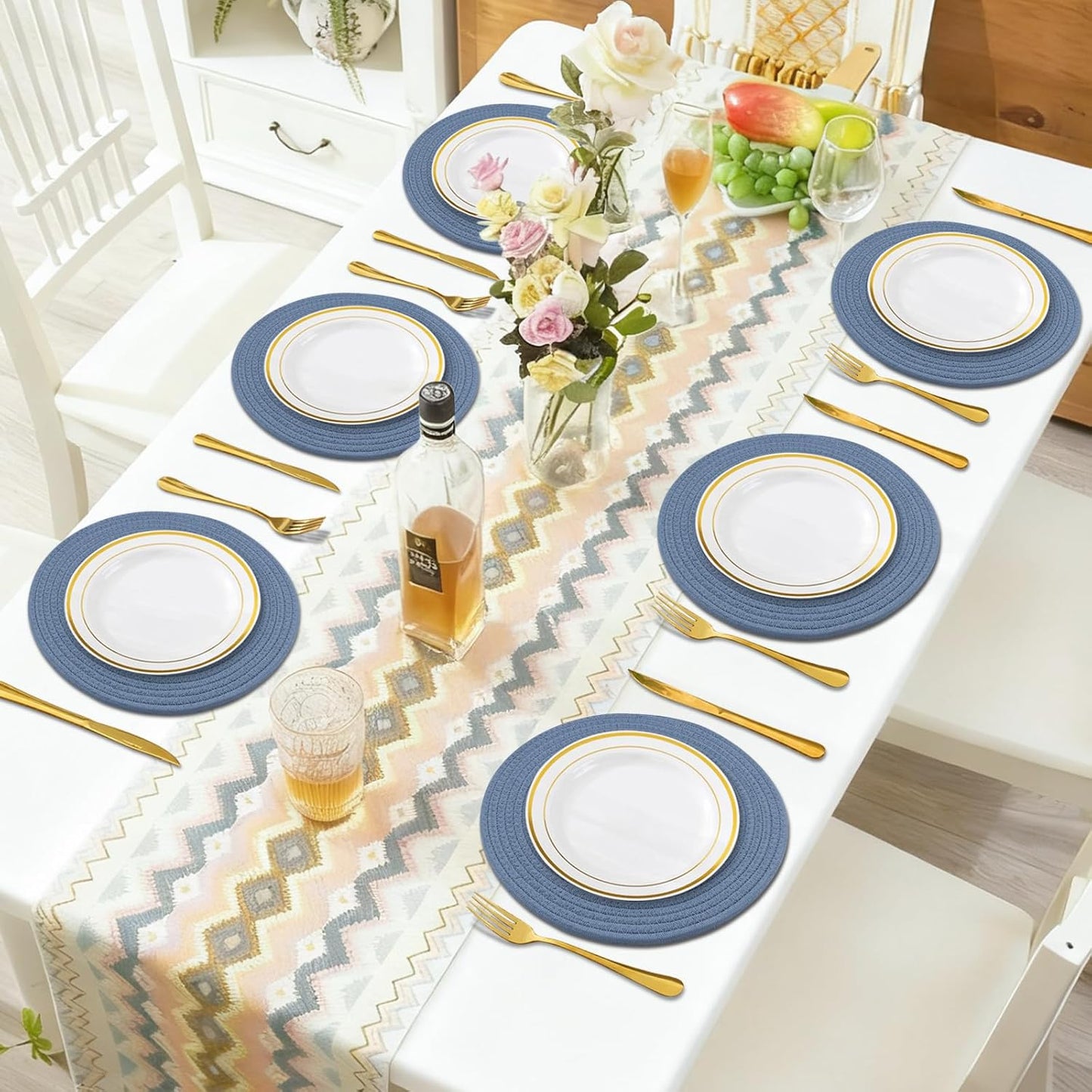 Round Placemats Set of 6, Cotton Rope Woven Table Mats, Hot Pads for Kitchen, Non Slip Heat Resistant Place Mats, 13