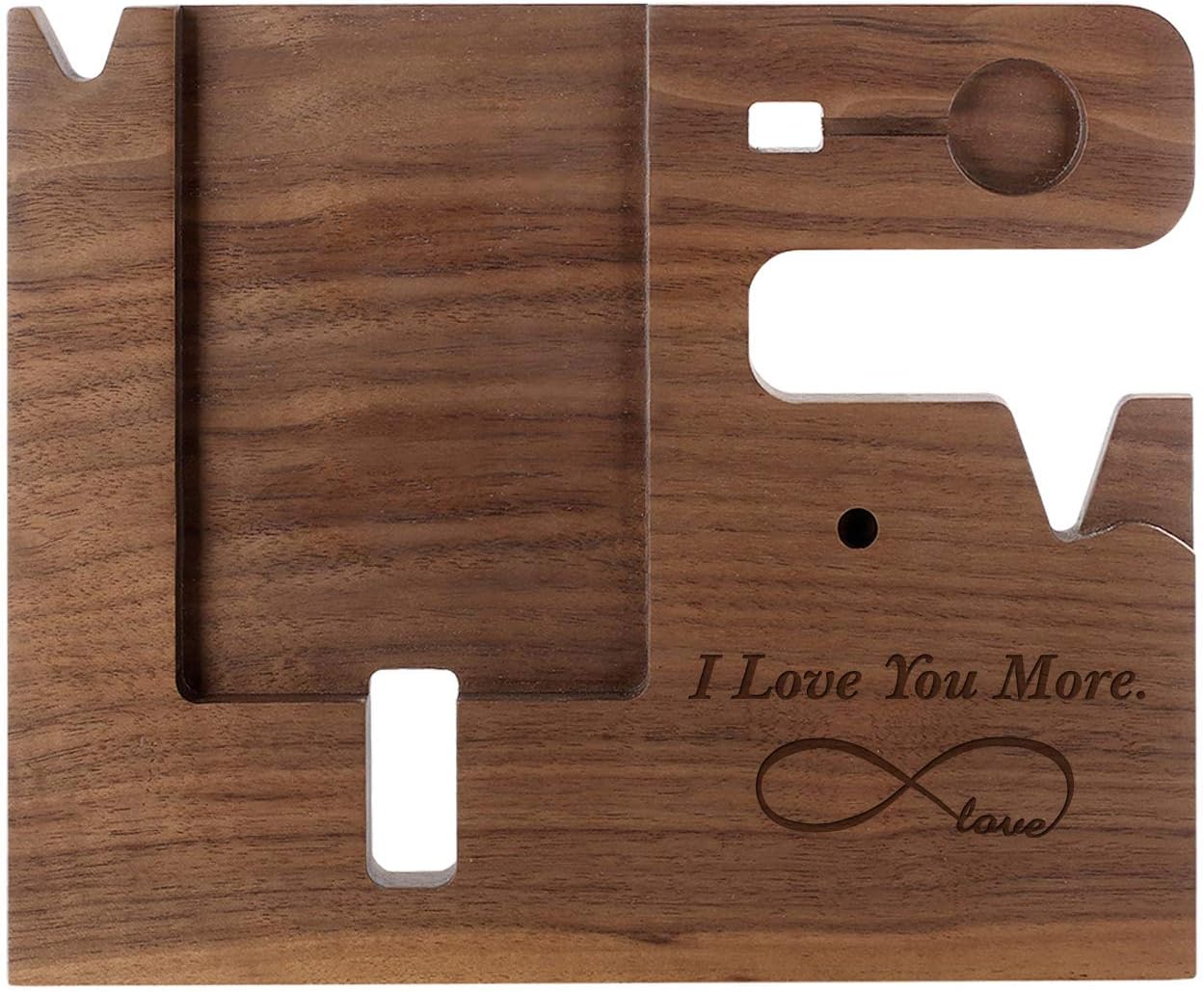 awofer Gifts for Men-Engraved Walnut Wood Docking Station-Nightstand with Phone Holder, Key Holder, Wallet Stand and