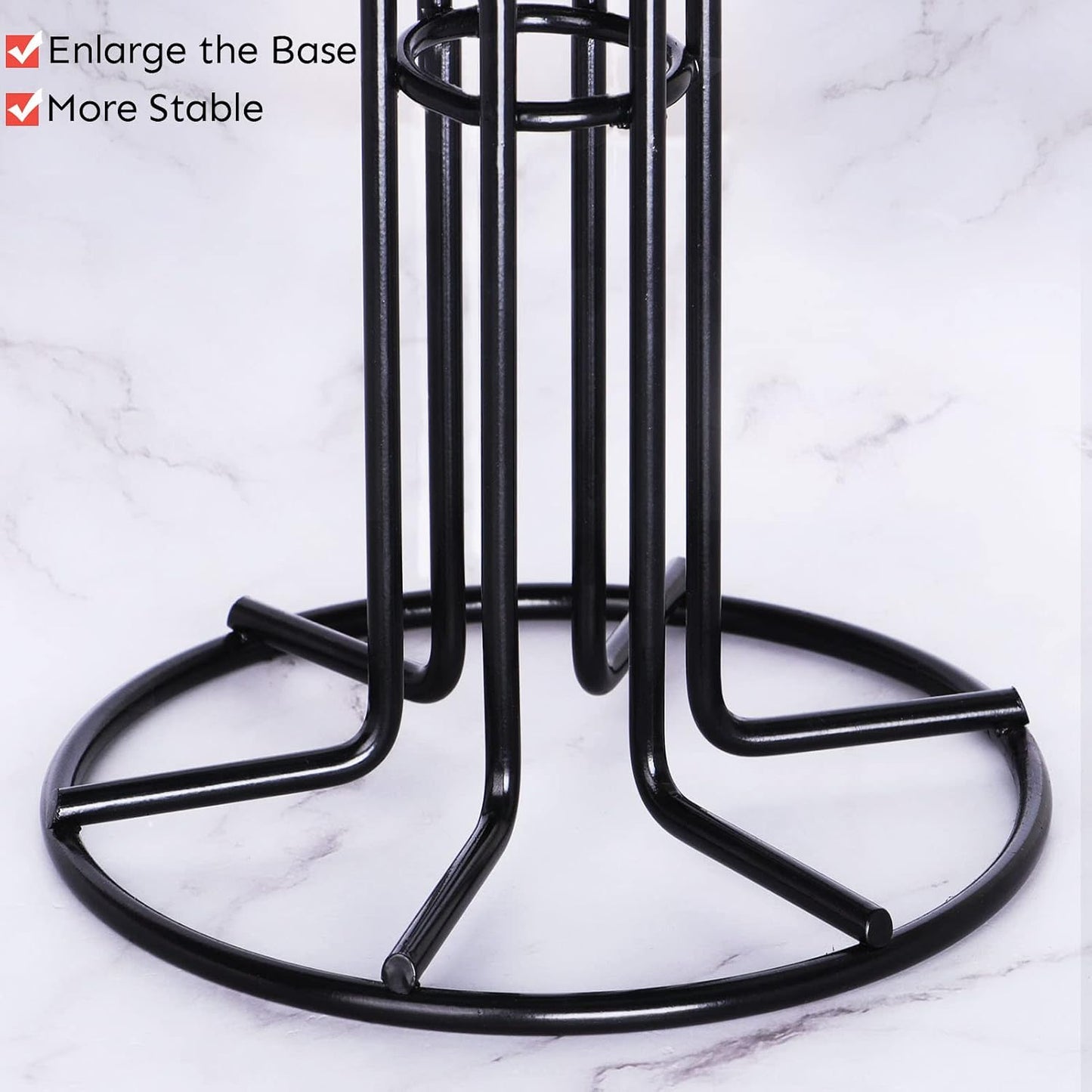 HULISEN Mug Tree for Large Cups, 6 Hook Countertop Coffee Mug Holder, Black | Cup Rack for Counter, Stable Wide Base