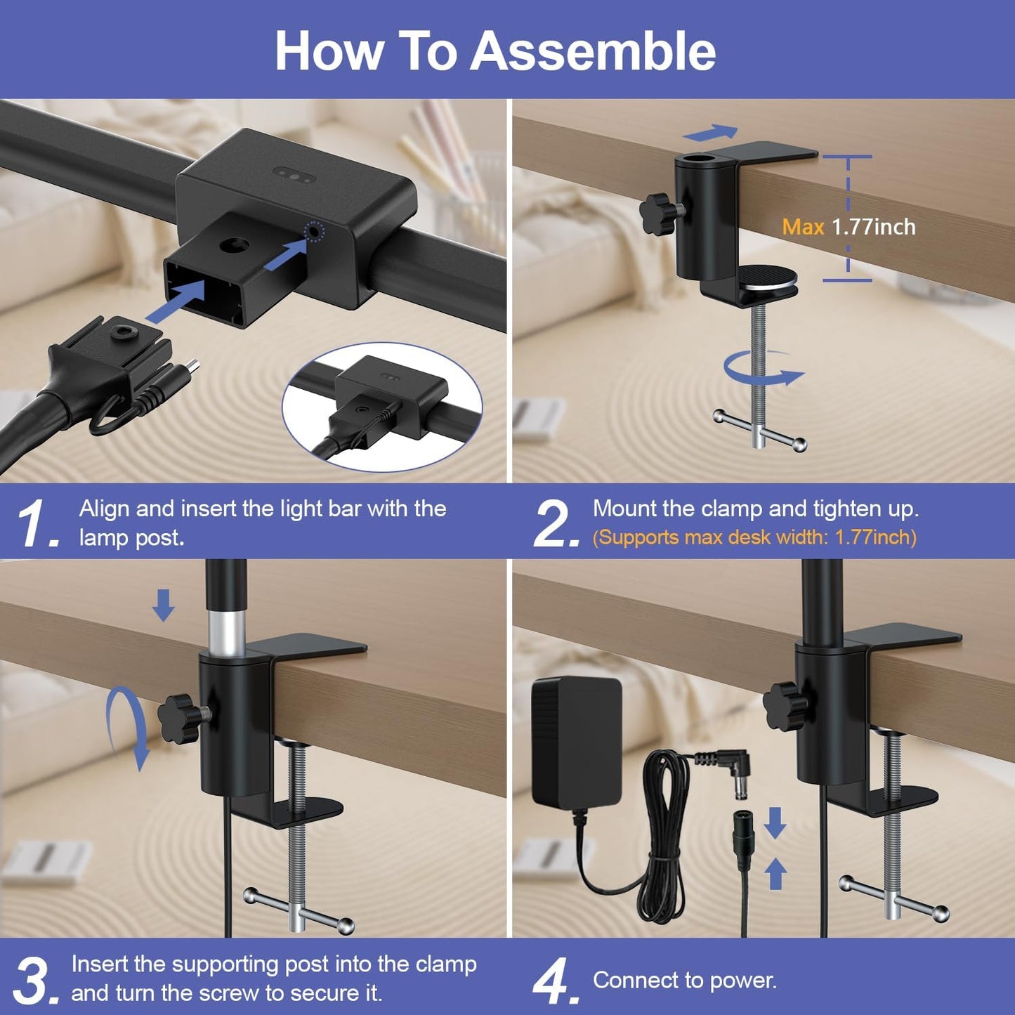 24W Led Desk Lamps with Clamp for Office Home, 31.5-in Double Head, Black | Dual Screen Computer Monitor Desk