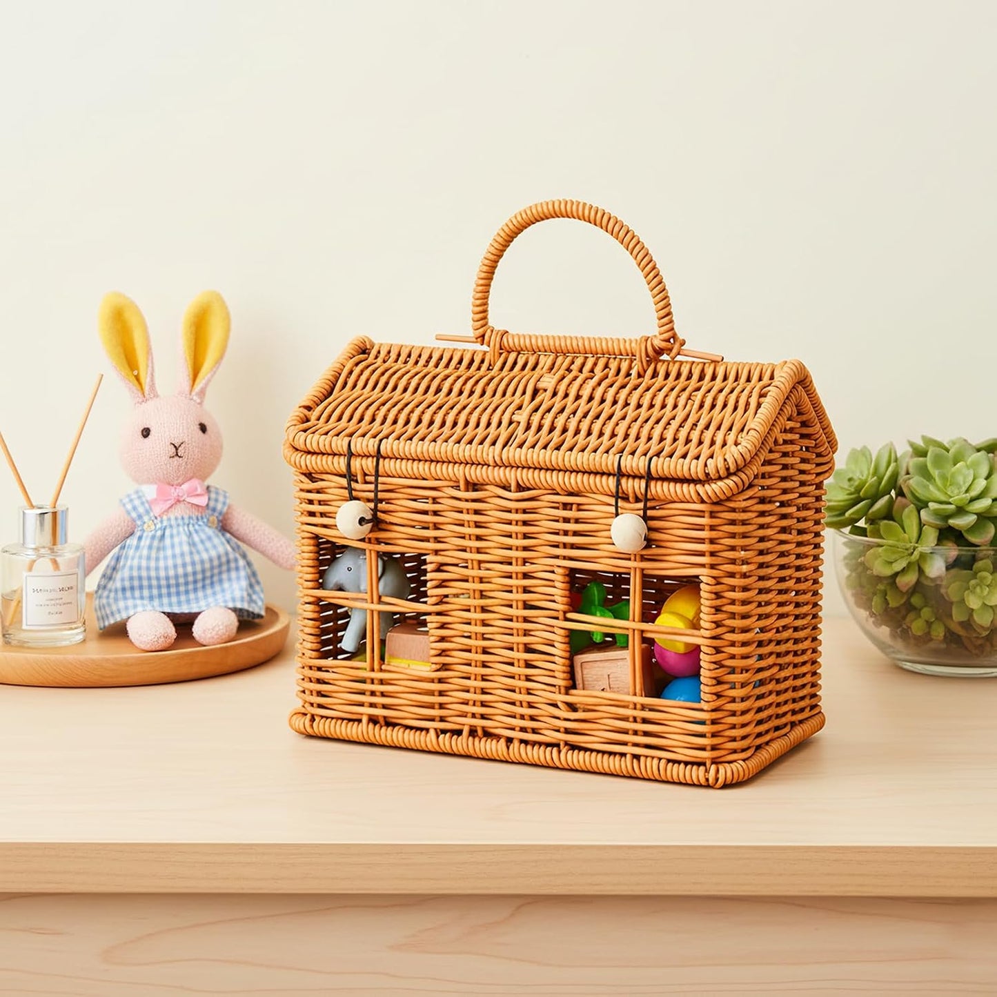Small Rattan House Shaped Basket
