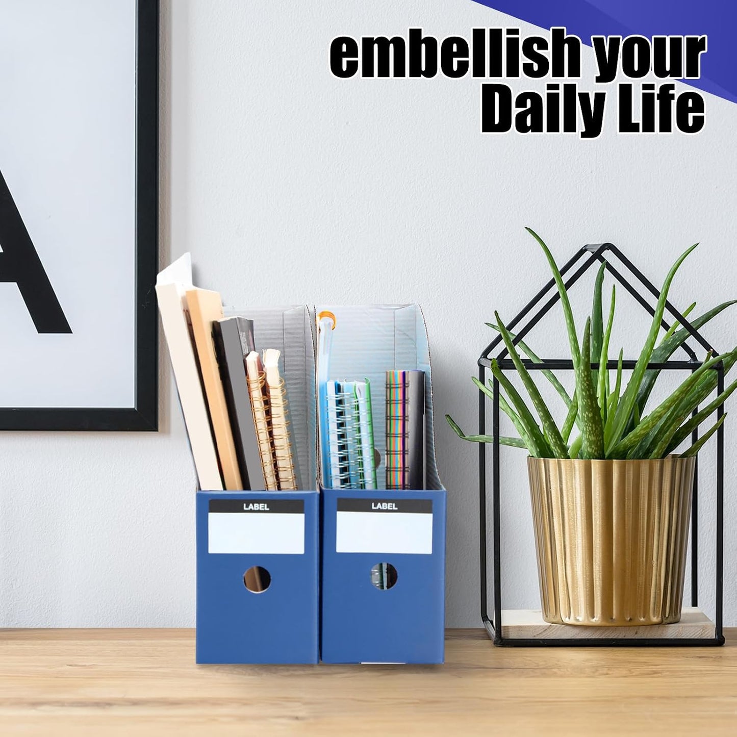 Thenshop 24 Pcs Magazine Files Cardboard Holders,Classic,Navy Blue | File Organizer Foldable Paper Storage for Desk