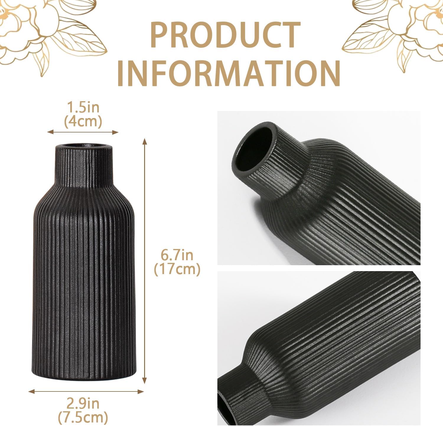 Bohemian Ceramic Vase / Black / 7in