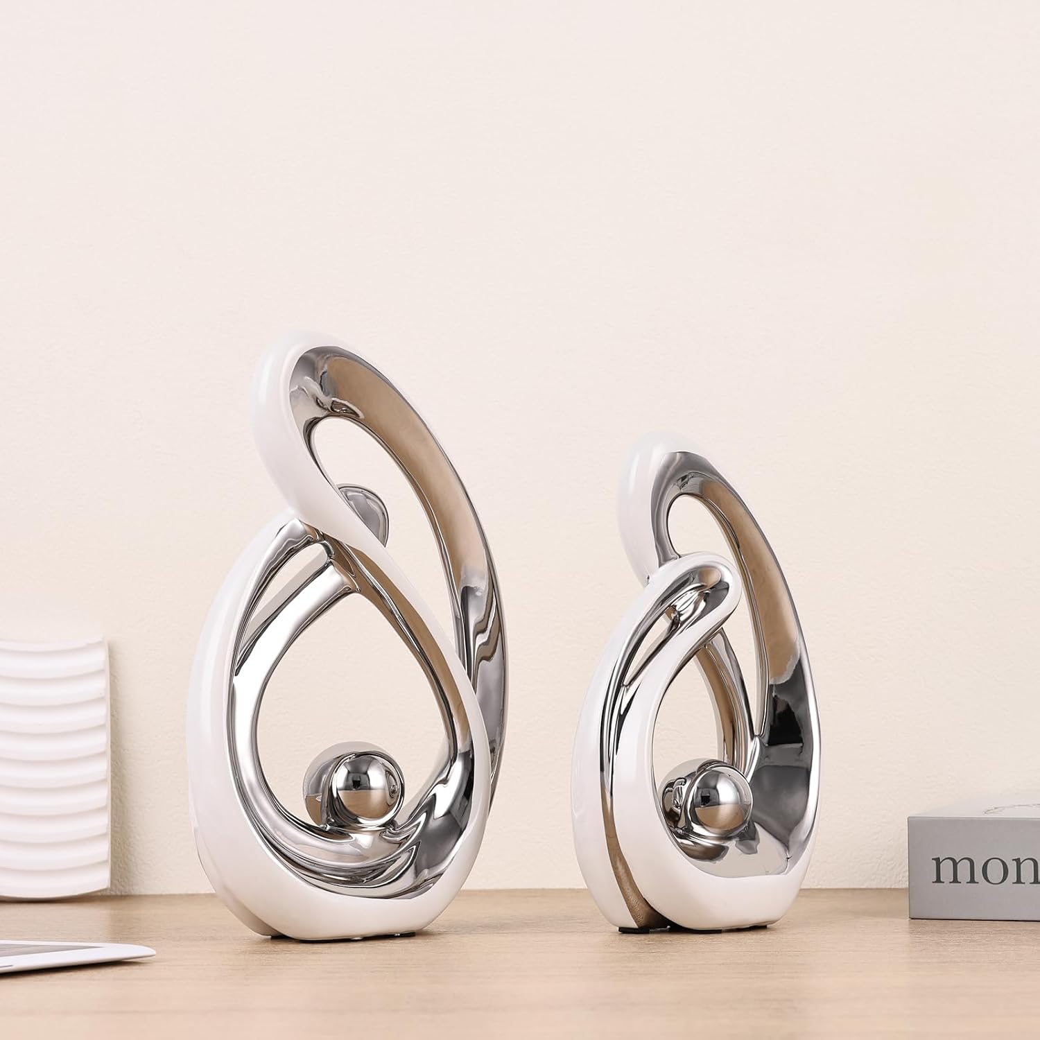 Abstract Ceramic Statue / White Silver / Small / Set of 2