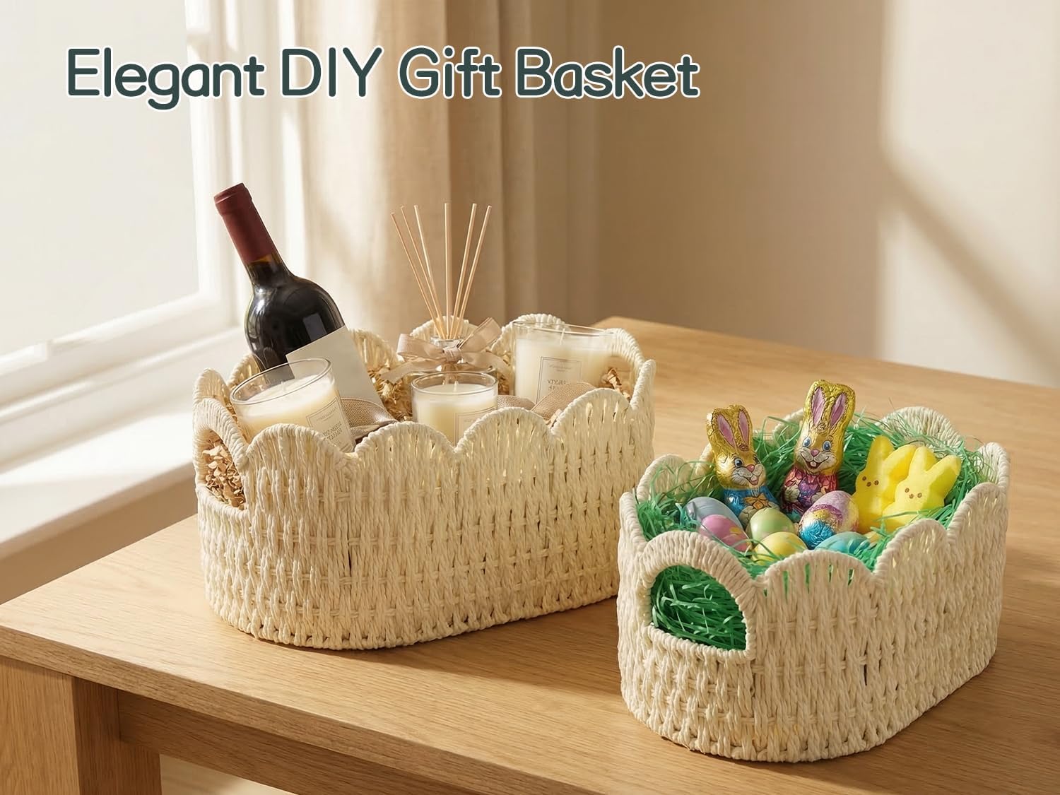 Hand-woven Storage Baskets / White / Set of 2