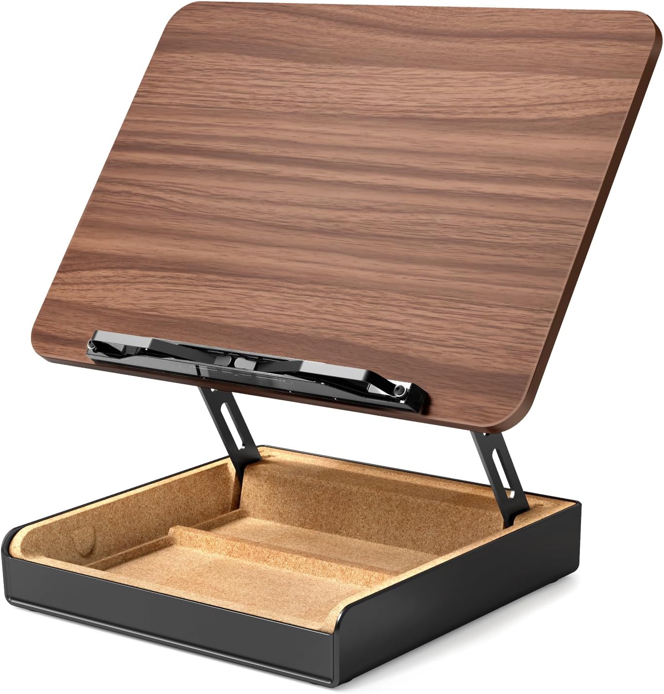 Book Stand with Storage, Book Holder for Reading Hands Free | Wooden Cookbook Stand for Kitchen Counter, Adjustable